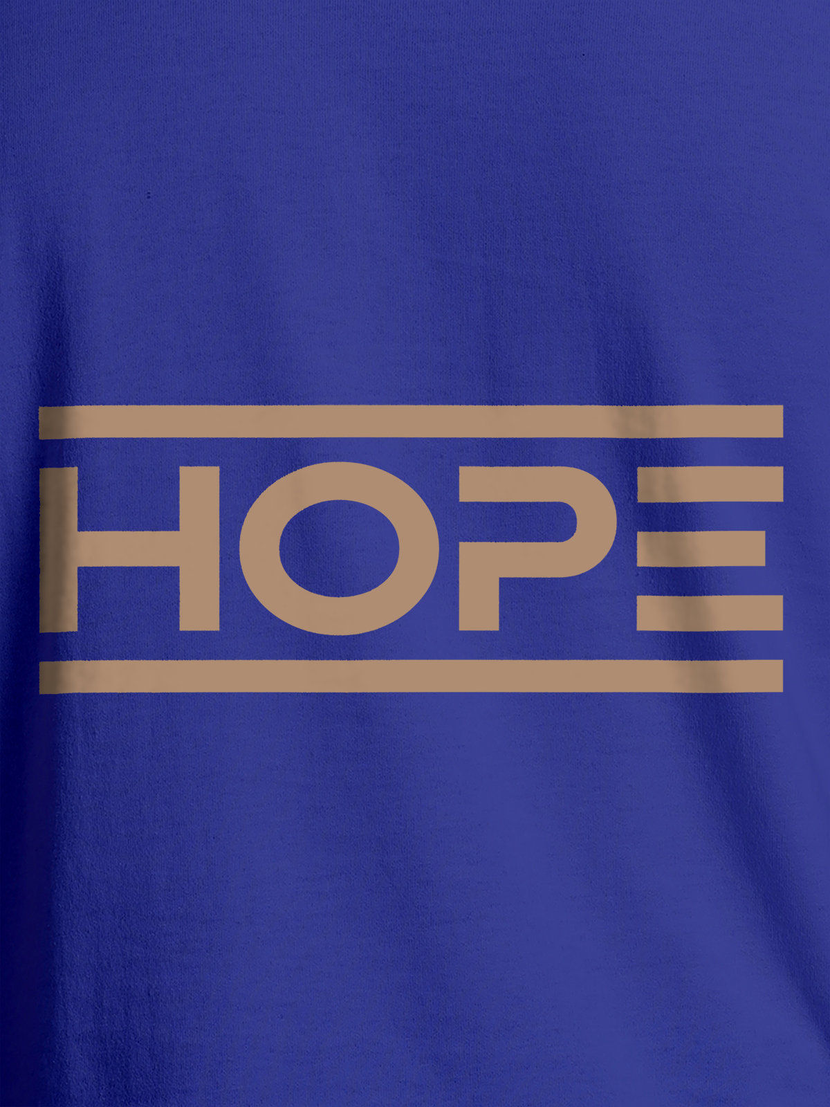 Close up of 'Hope' design on Men's Blue Round Neck T-shirt, highlighting intricate details and vibrant print.