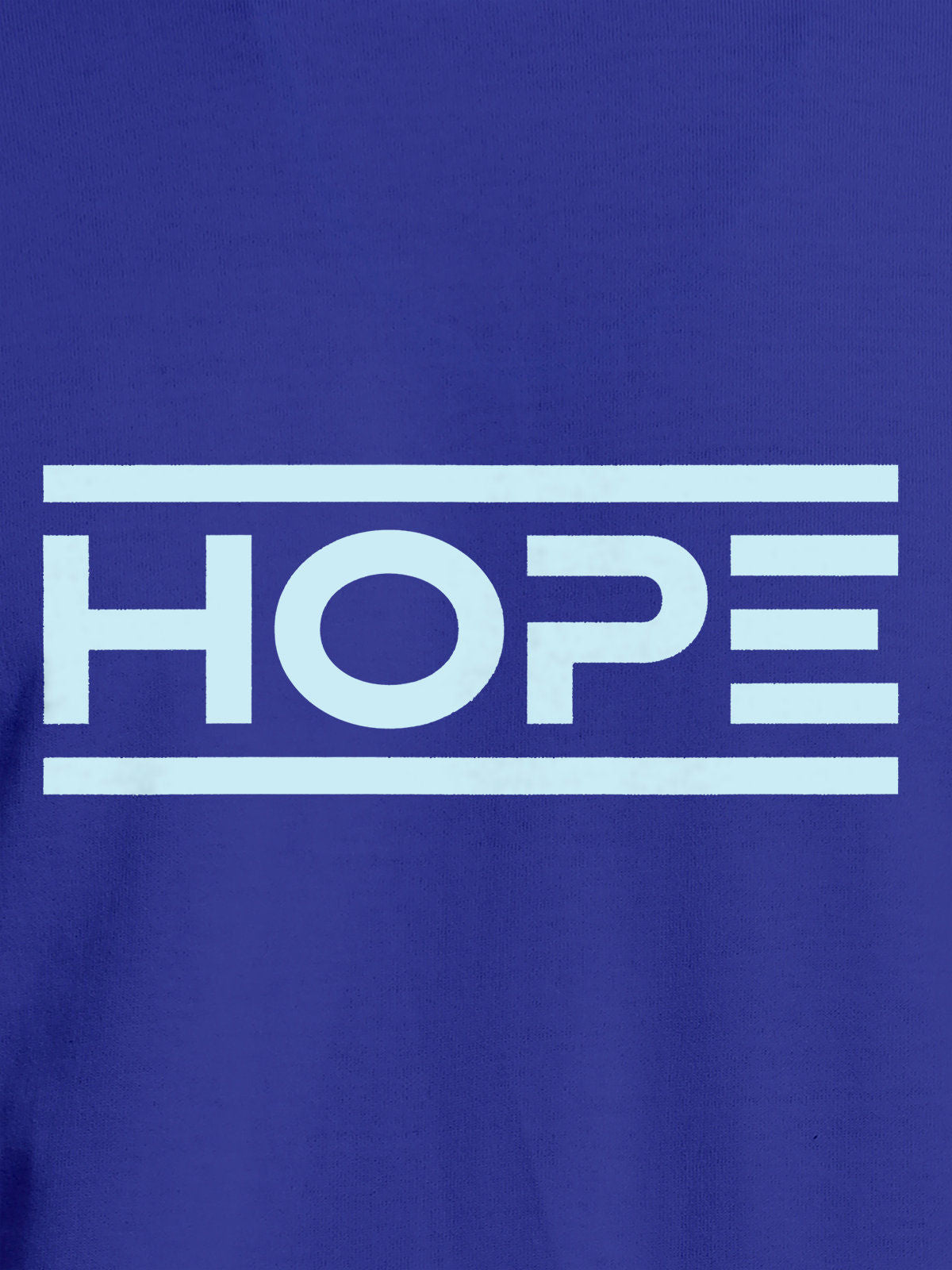 Close up of 'Hope' design on Women's Blue Round Neck T-shirt, highlighting intricate details and vibrant print.