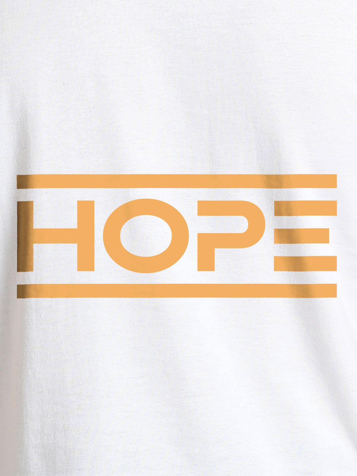 Close up of 'Hope' design on Men's White Round Neck T-shirt, highlighting intricate details and vibrant print.