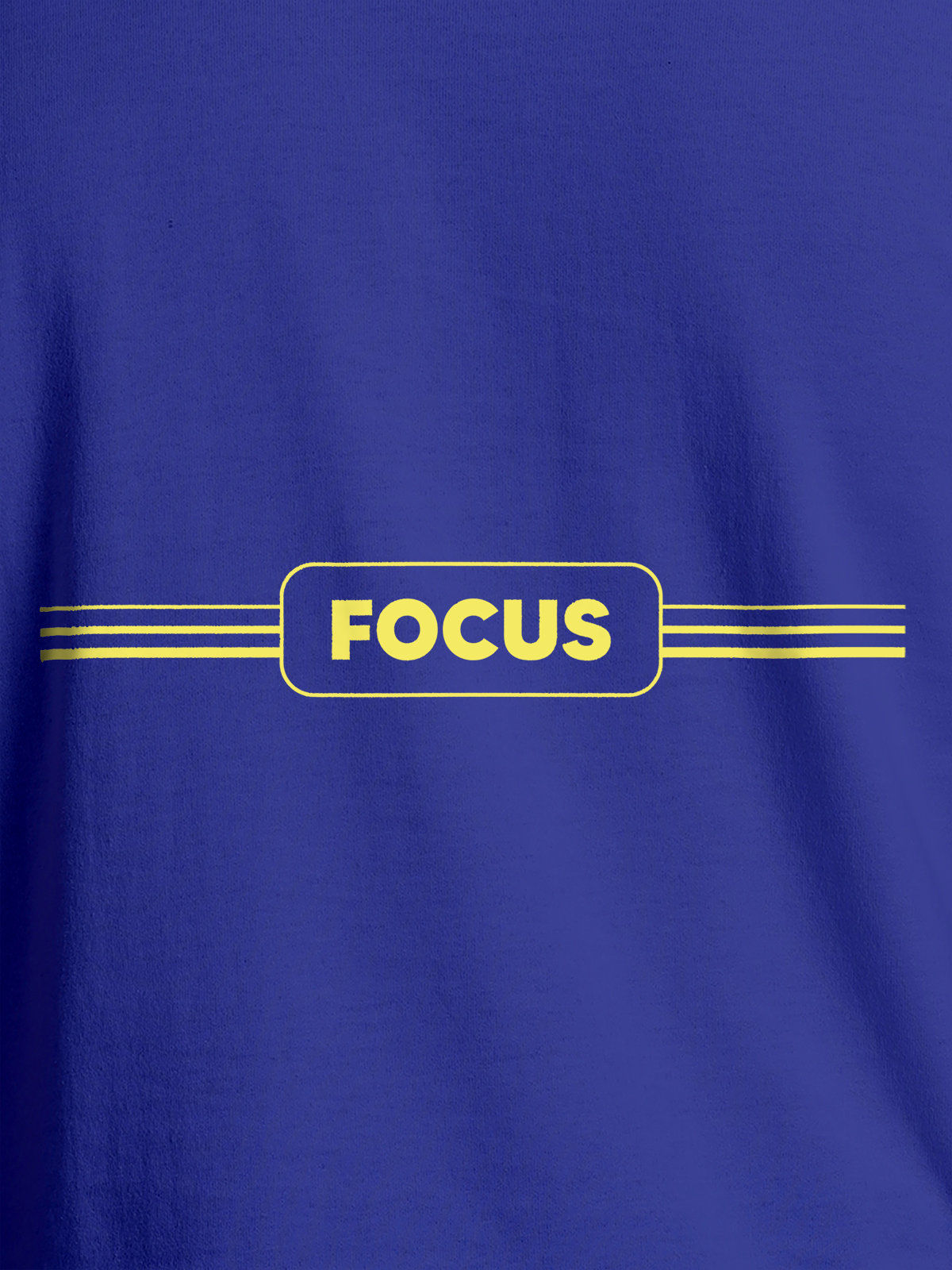 Close up of 'Focus' design on Women's Blue Round Neck T-shirt, highlighting intricate details and vibrant print.