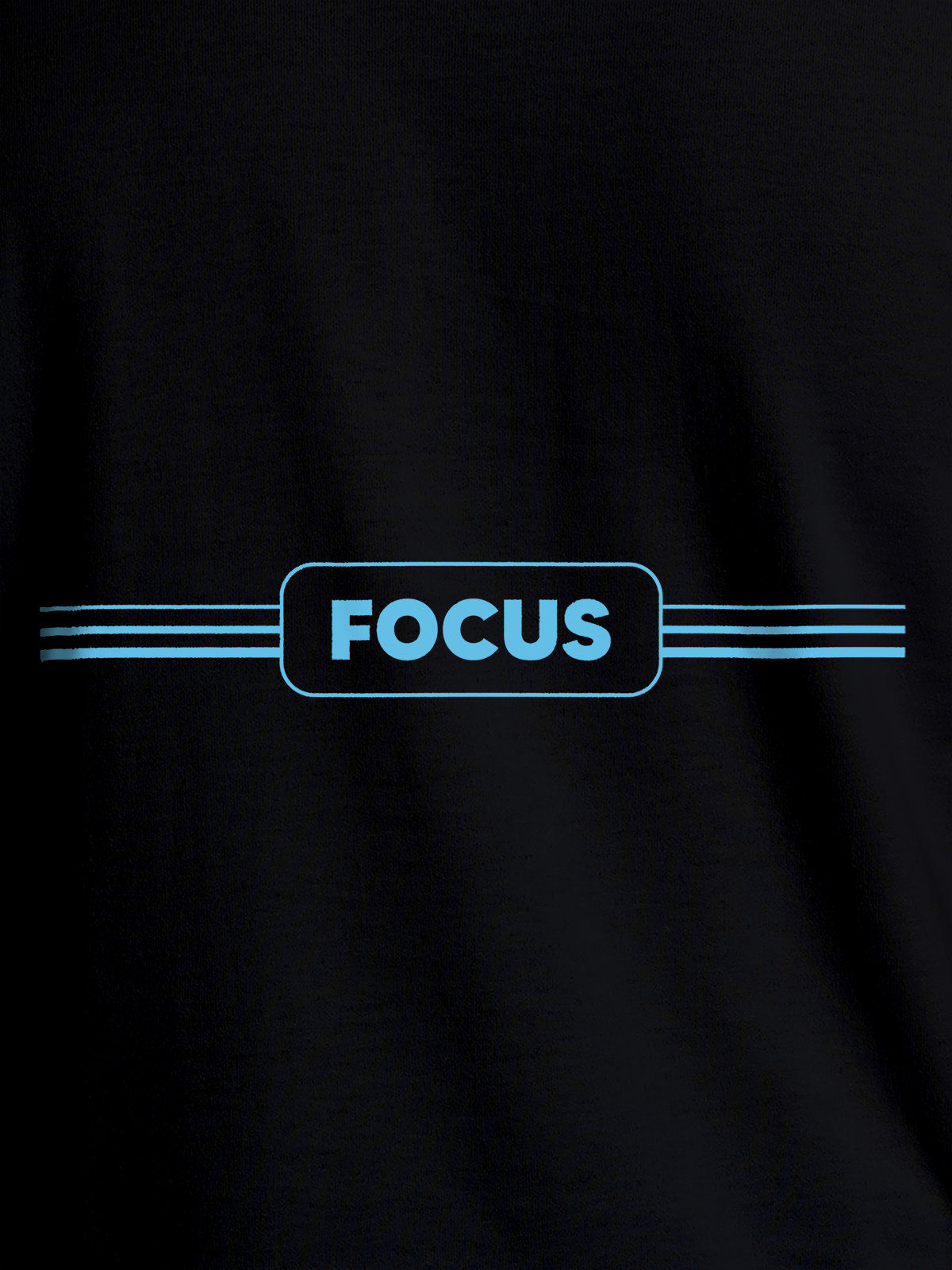Close up of 'Focus' design on Women's Black Round Neck T-shirt, highlighting intricate details and vibrant print.