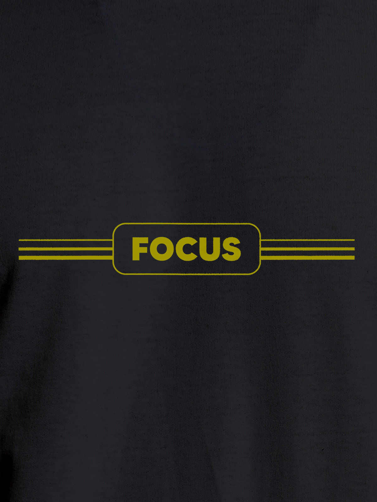 Close up of 'Focus' design on Men's Dark Grey Round Neck T-shirt, highlighting intricate details and vibrant print.