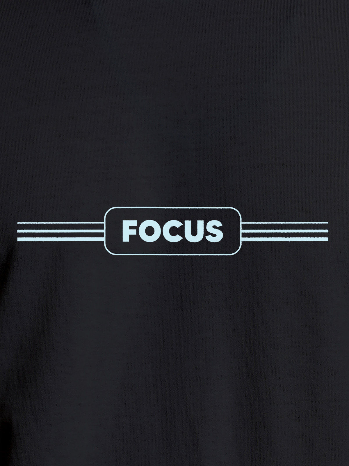 Close up of 'Focus' design on Men's Dark Grey Round Neck T-shirt, highlighting intricate details and vibrant print.