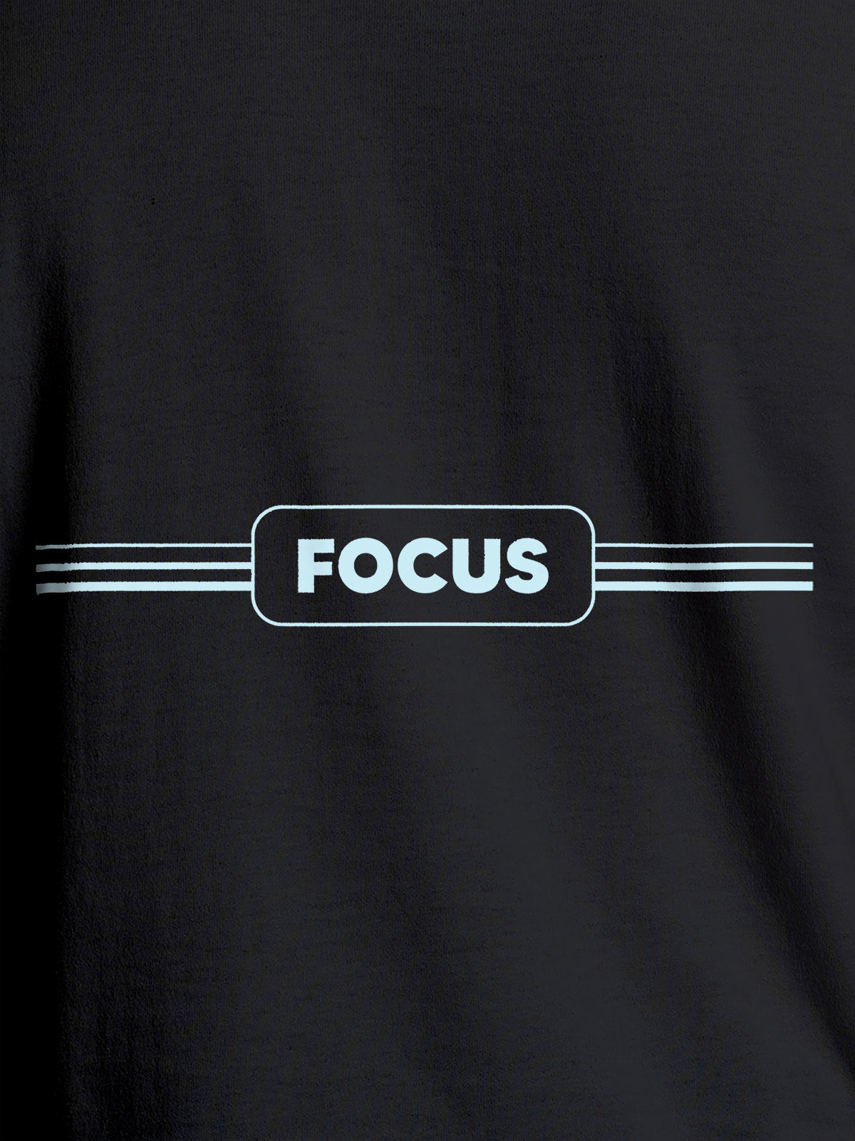 Close up of 'Focus' design on Women's Dark Grey Round Neck T-shirt, highlighting intricate details and vibrant print.