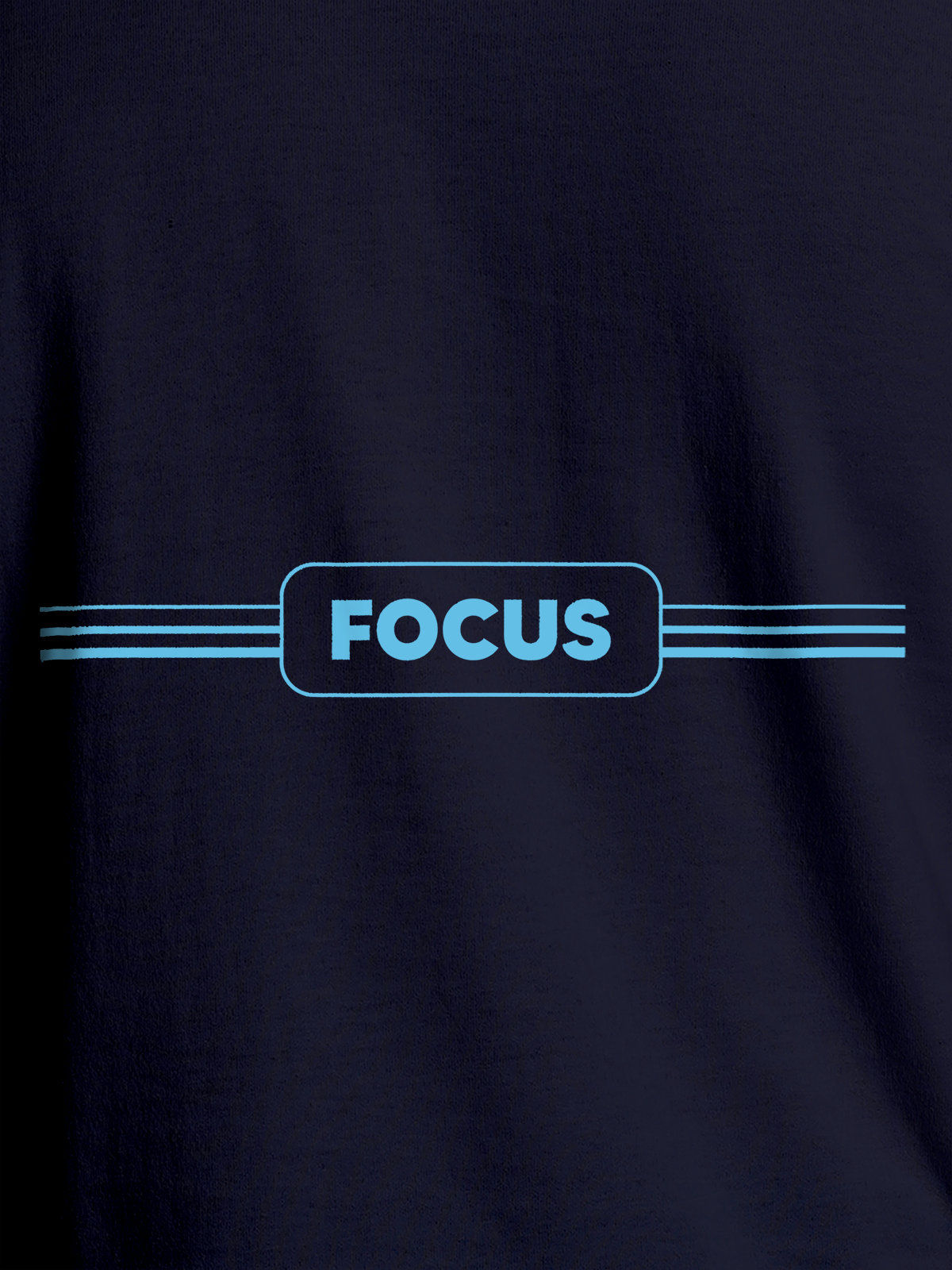 Close up of 'Focus' design on Women's Navy Blue Round Neck T-shirt, highlighting intricate details and vibrant print.