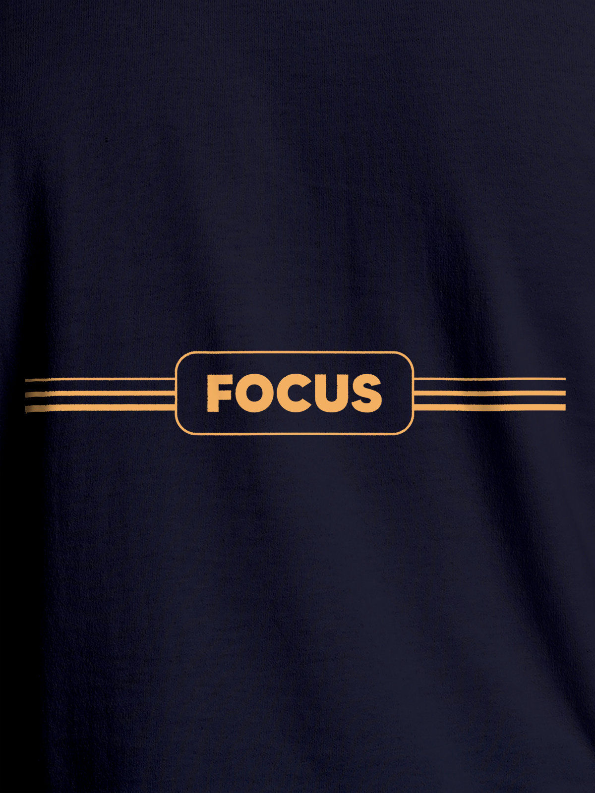 Close up of 'Focus' design on Women's Navy Blue Round Neck T-shirt, highlighting intricate details and vibrant print.