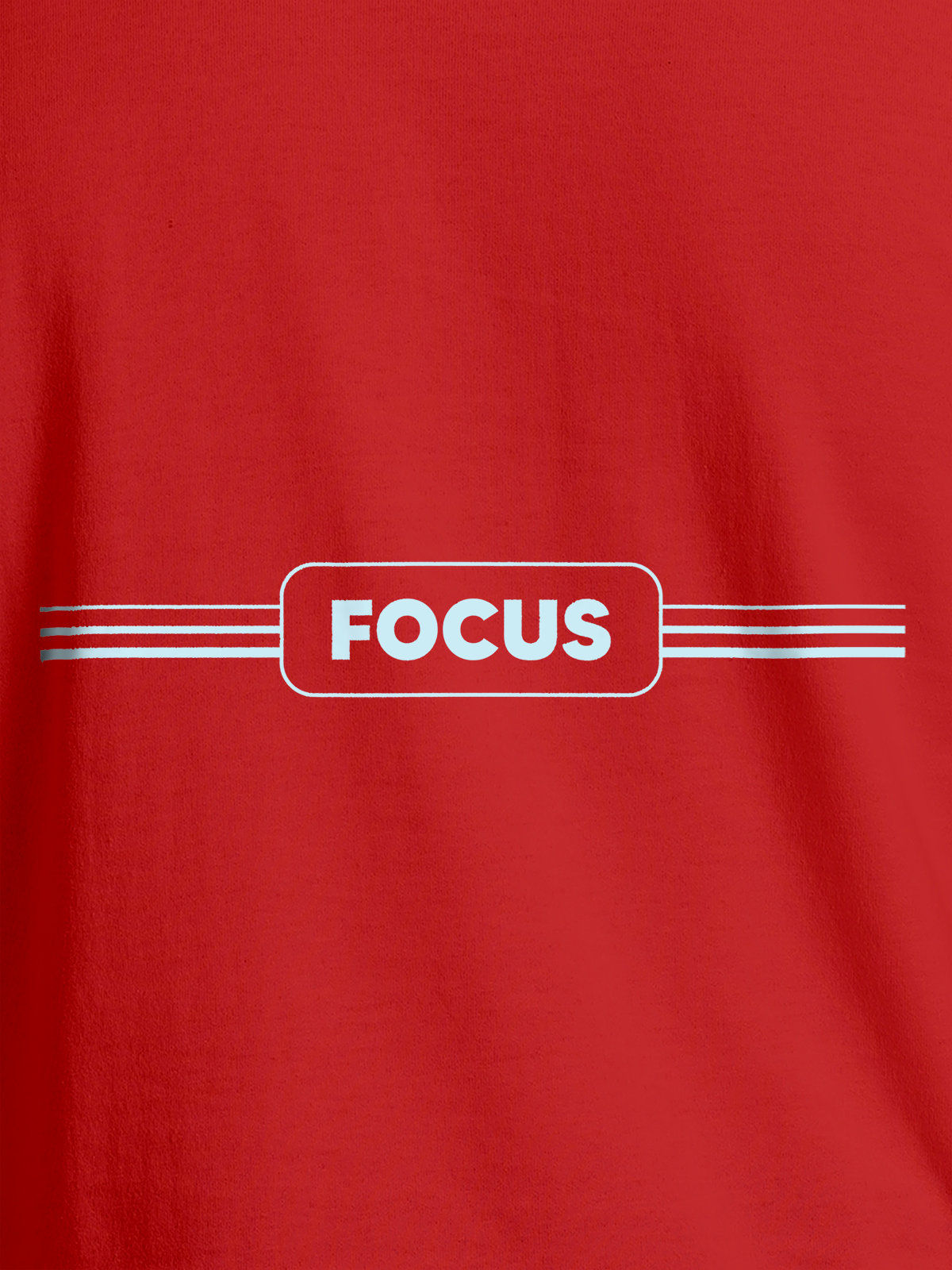 Close up of 'Focus' design on Women's Red Round Neck T-shirt, highlighting intricate details and vibrant print.