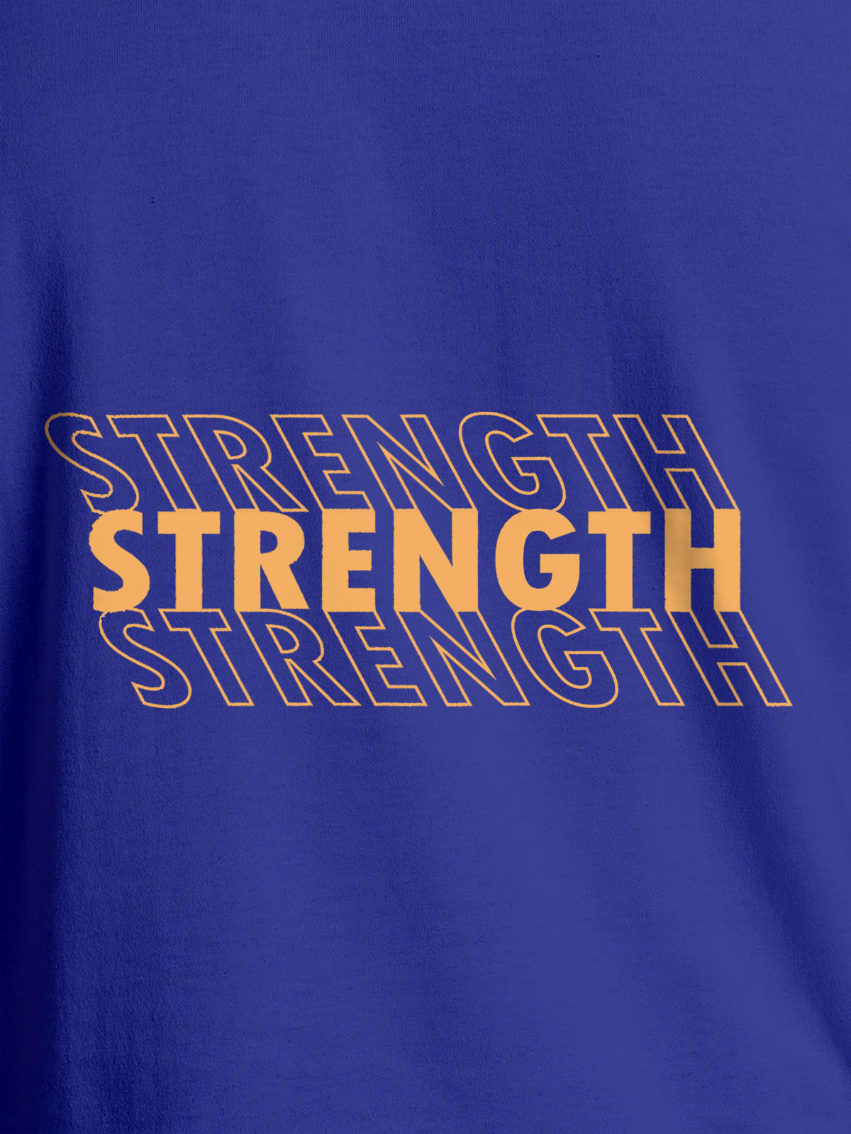 Close up of 'Strength' design on Women's Blue Round Neck T-shirt, highlighting intricate details and vibrant print.