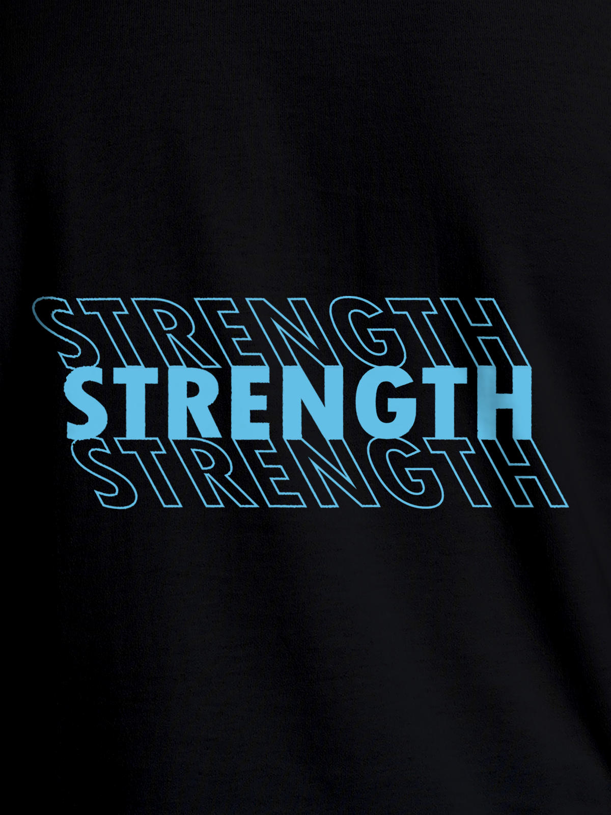 Close up of 'Strength' design on Women's Black Round Neck T-shirt, highlighting intricate details and vibrant print.