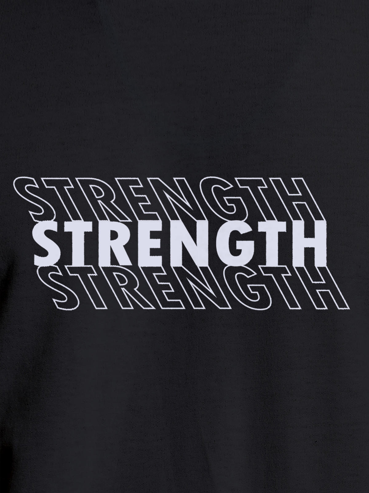 Close up of 'Strength' design on Men's Dark Grey Round Neck T-shirt, highlighting intricate details and vibrant print.