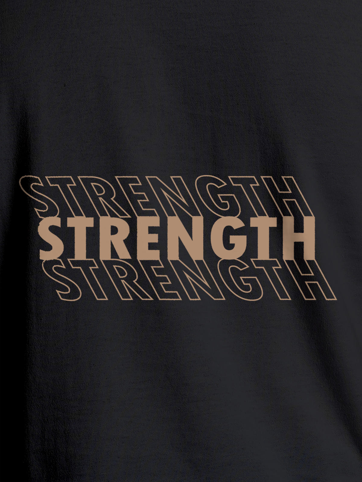 Close up of 'Strength' design on Women's Dark Grey Round Neck T-shirt, highlighting intricate details and vibrant print.