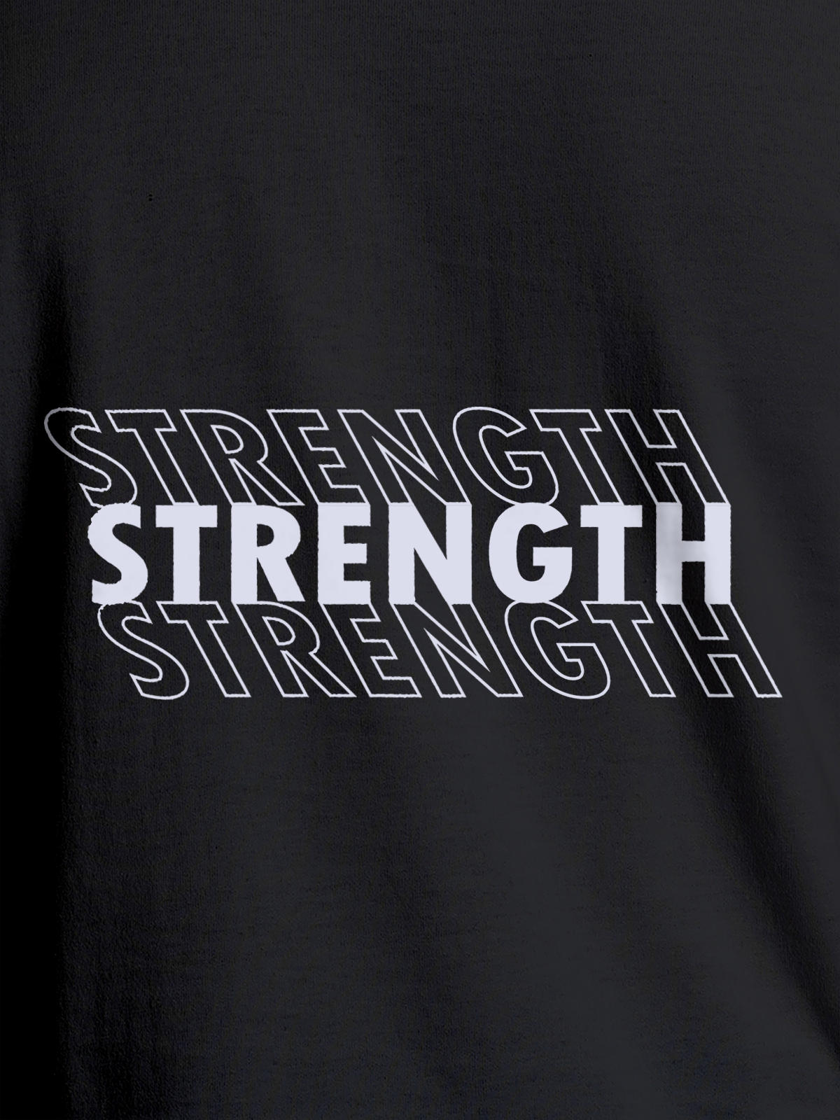 Close up of 'Strength' design on Women's Dark Grey Round Neck T-shirt, highlighting intricate details and vibrant print.