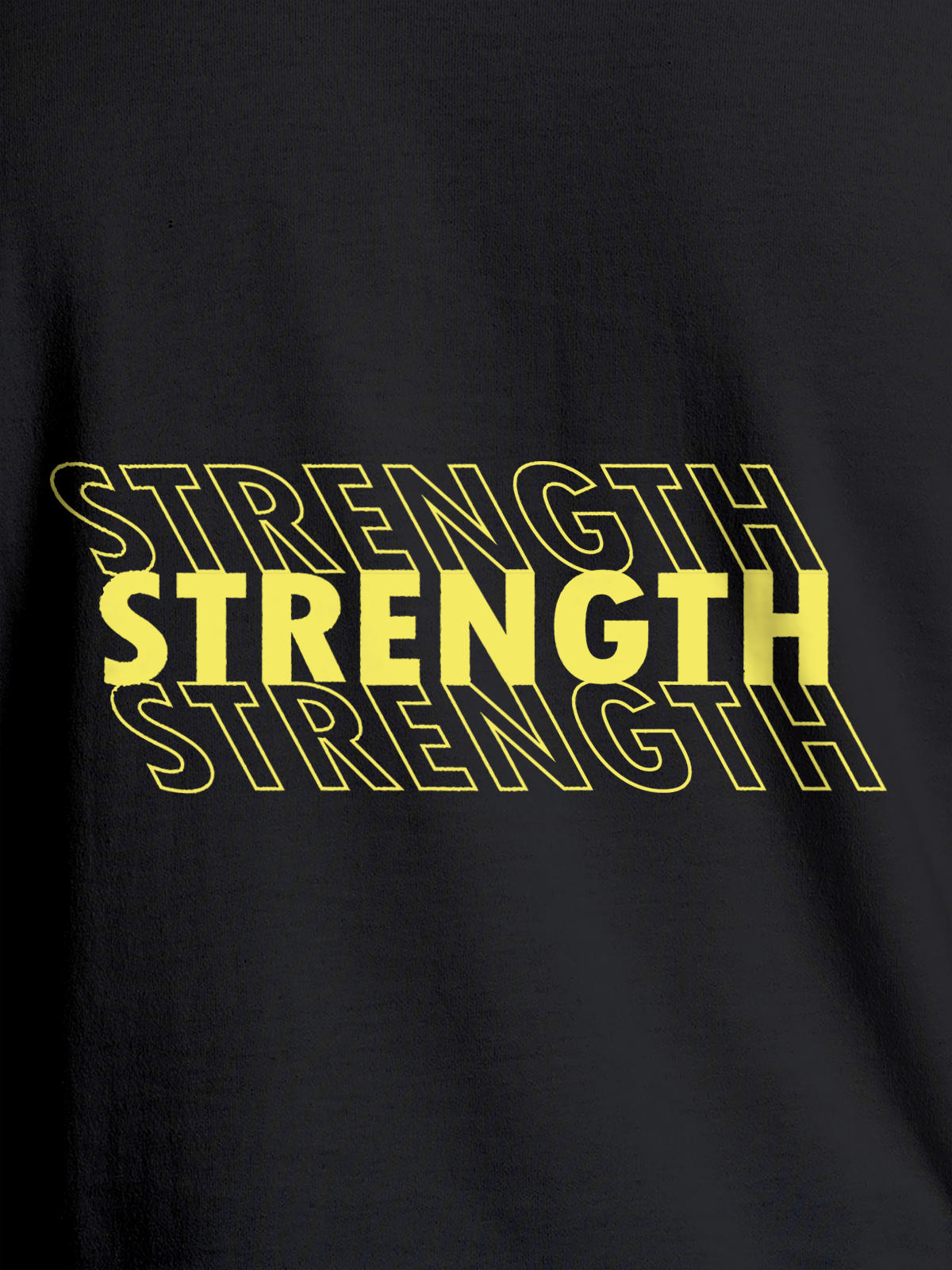 Close up of 'Strength' design on Women's Dark Grey Round Neck T-shirt, highlighting intricate details and vibrant print.