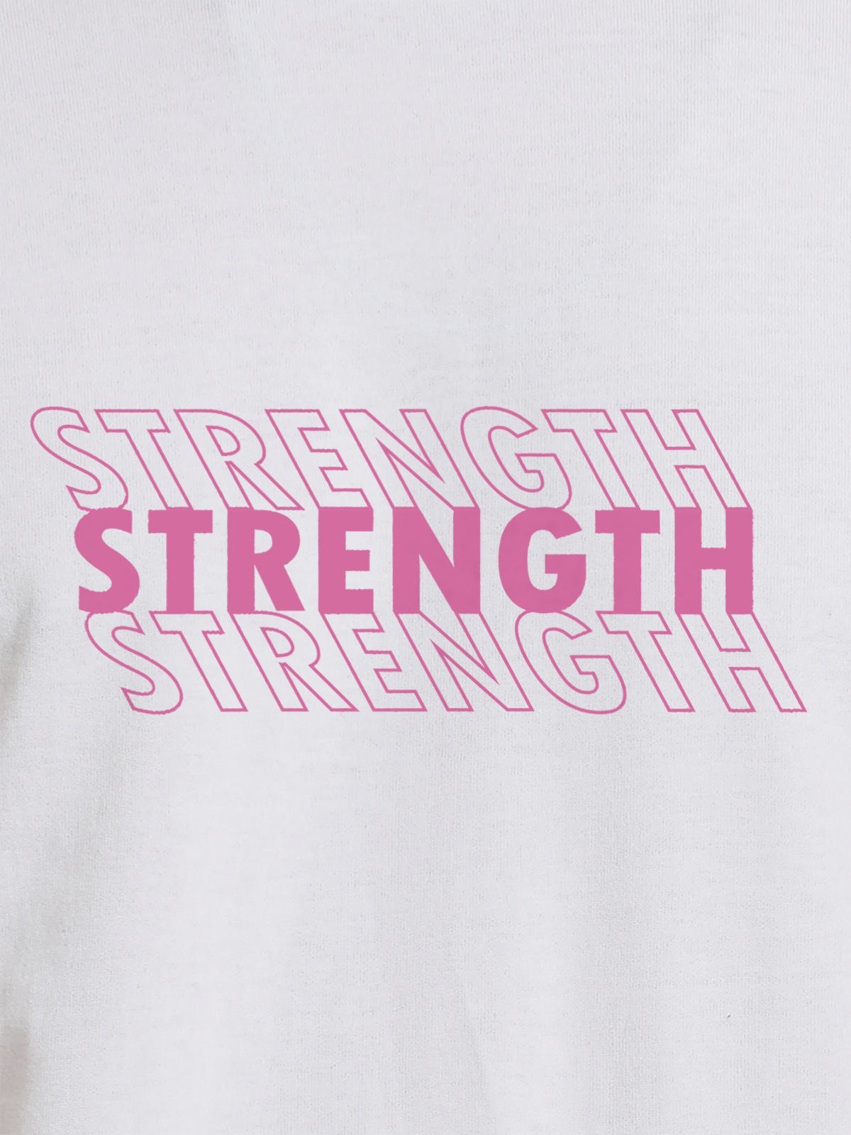 Close up of 'Strength' design on Men's White Round Neck T-shirt, highlighting intricate details and vibrant print.