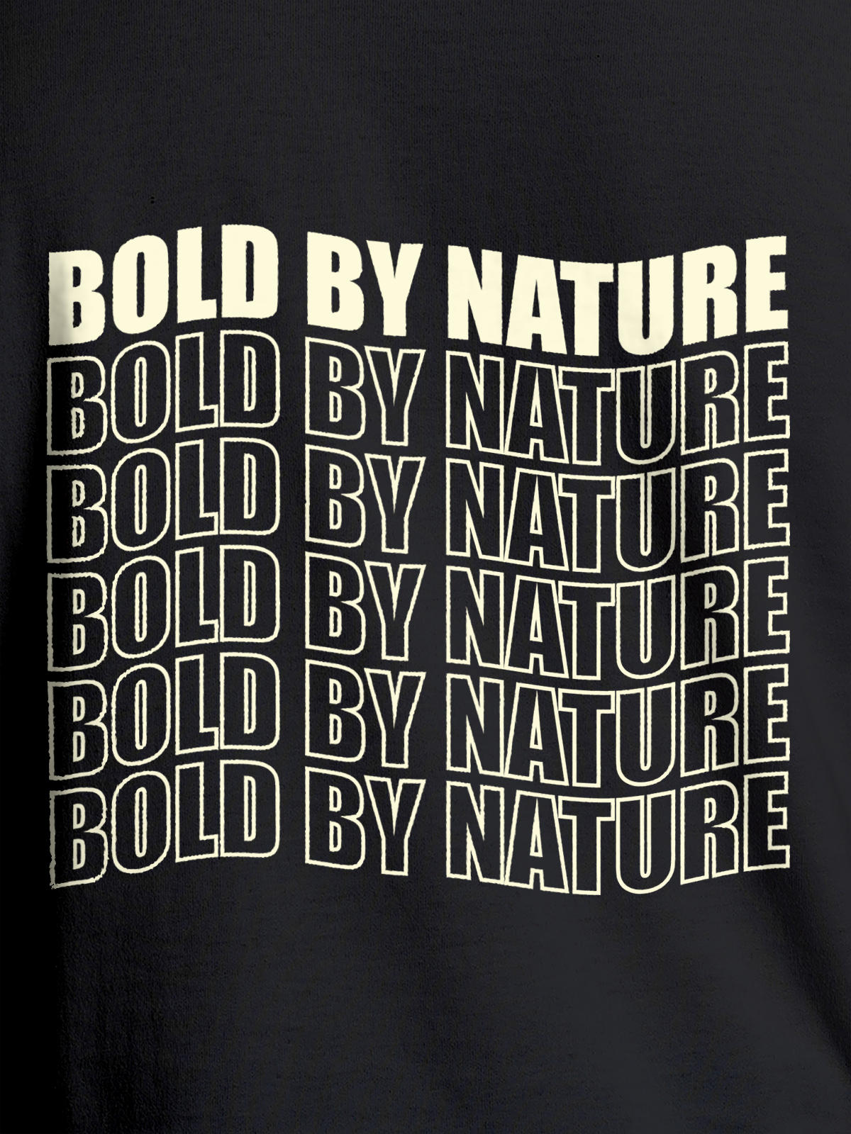 Close up of 'Bold By Nature' design on Men's Dark Grey Round Neck T-shirt, highlighting intricate details and vibrant print.