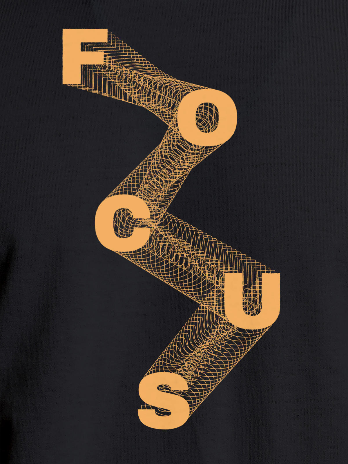 Close up of 'Focus' design on Men's Dark Grey Round Neck T-shirt, highlighting intricate details and vibrant print.