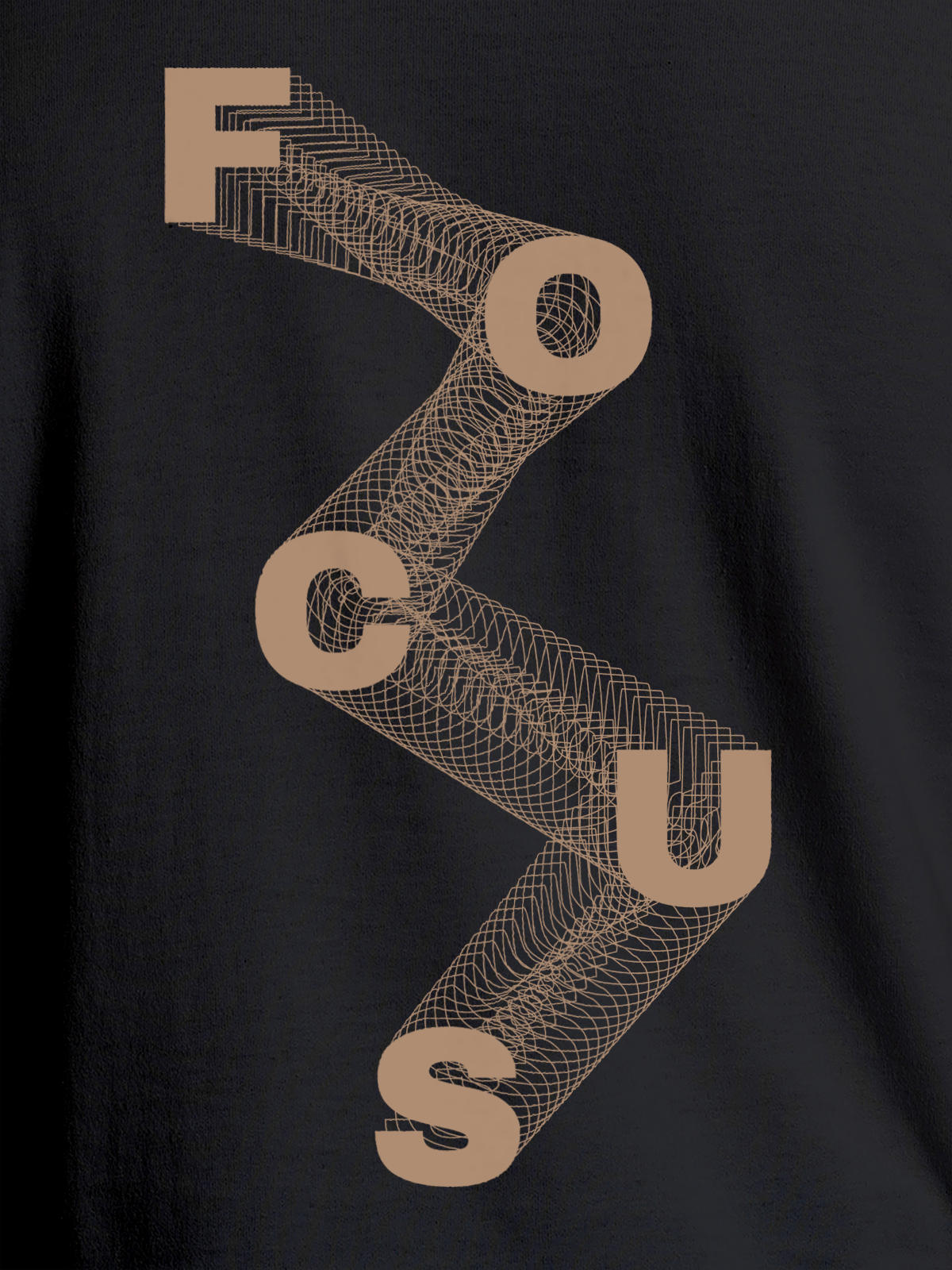 Close up of 'Focus' design on Women's Dark Grey Round Neck T-shirt, highlighting intricate details and vibrant print.