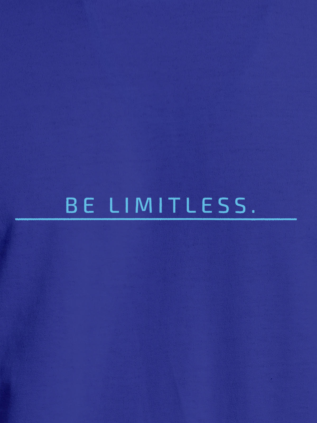 Close up of 'Be Limitless' design on Women's Blue Round Neck T-shirt, highlighting intricate details and vibrant print.