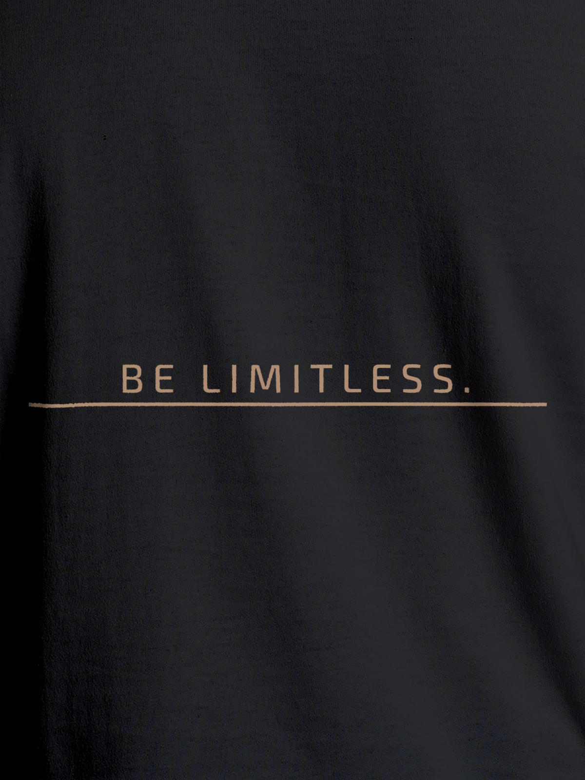 Close up of 'Be Limitless' design on Men's Dark Grey Round Neck T-shirt, highlighting intricate details and vibrant print.