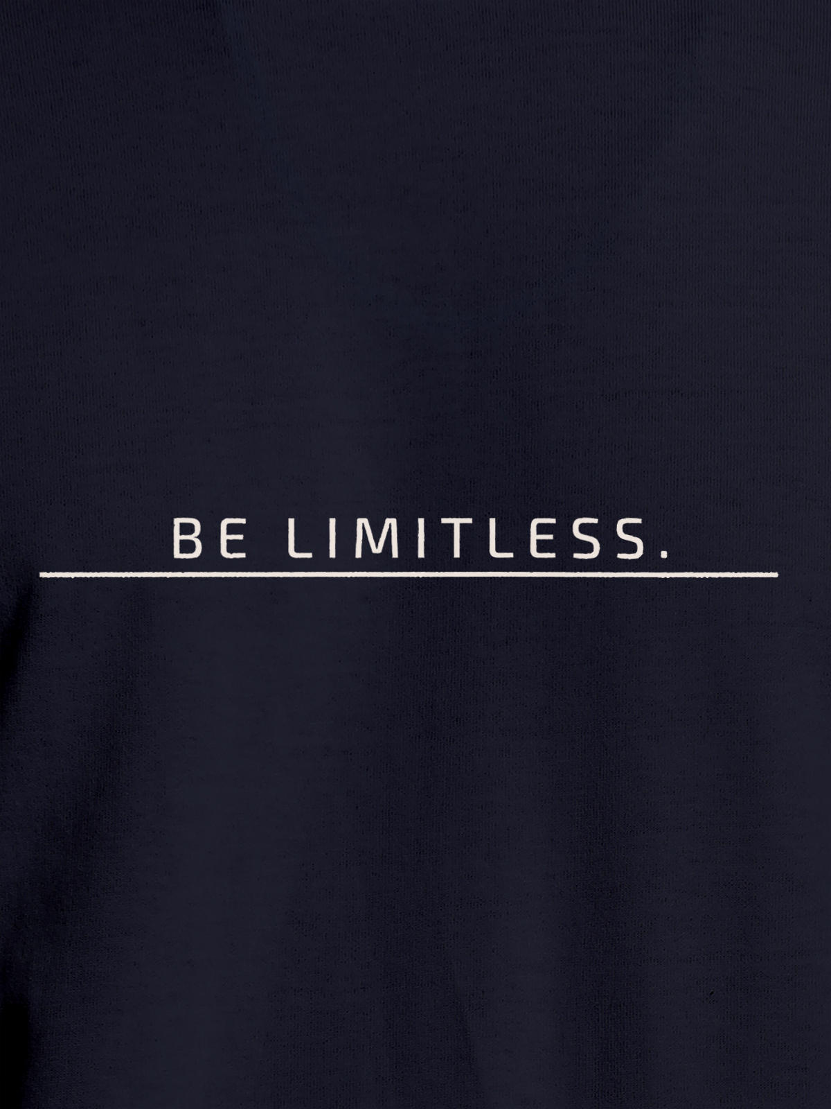 Close up of 'Be Limitless' design on Women's Navy Blue Round Neck T-shirt, highlighting intricate details and vibrant print.