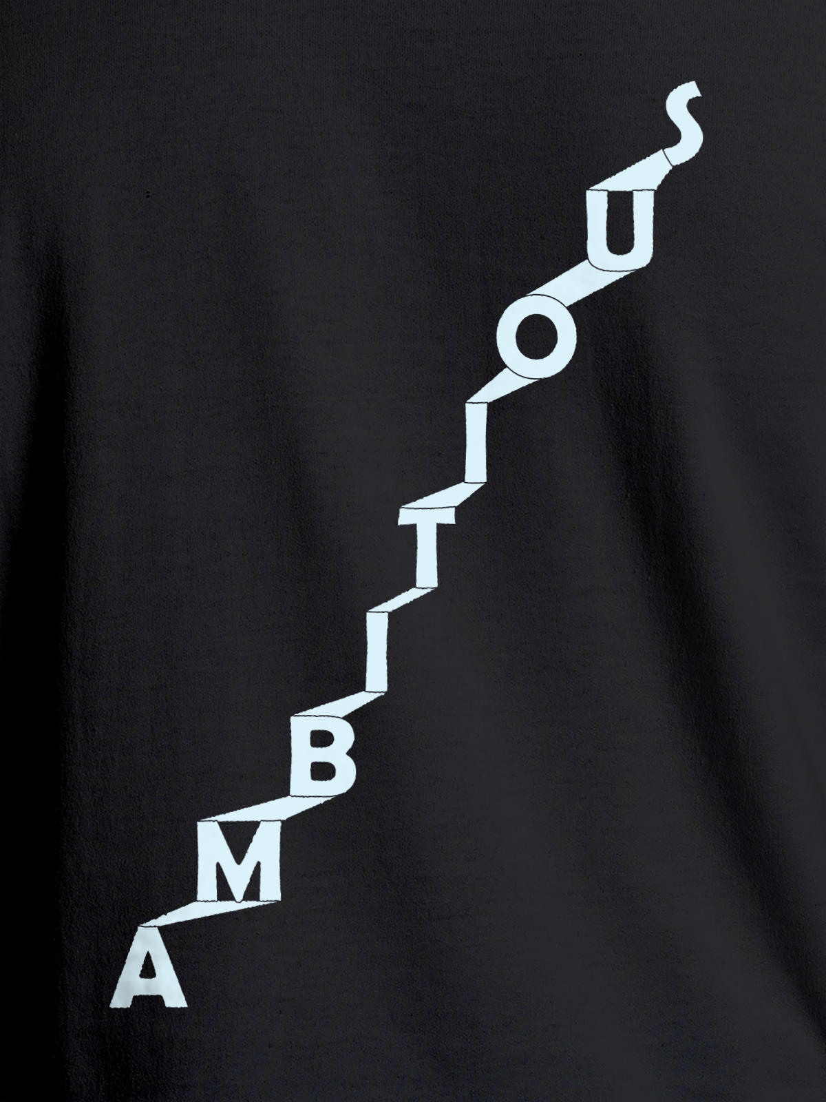 Close up of 'Ambitious' design on Men's Dark Grey Round Neck T-shirt, highlighting intricate details and vibrant print.