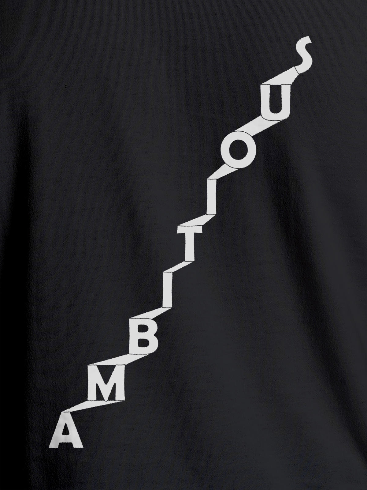 Close up of 'Ambitious' design on Men's Dark Grey Round Neck T-shirt, highlighting intricate details and vibrant print.