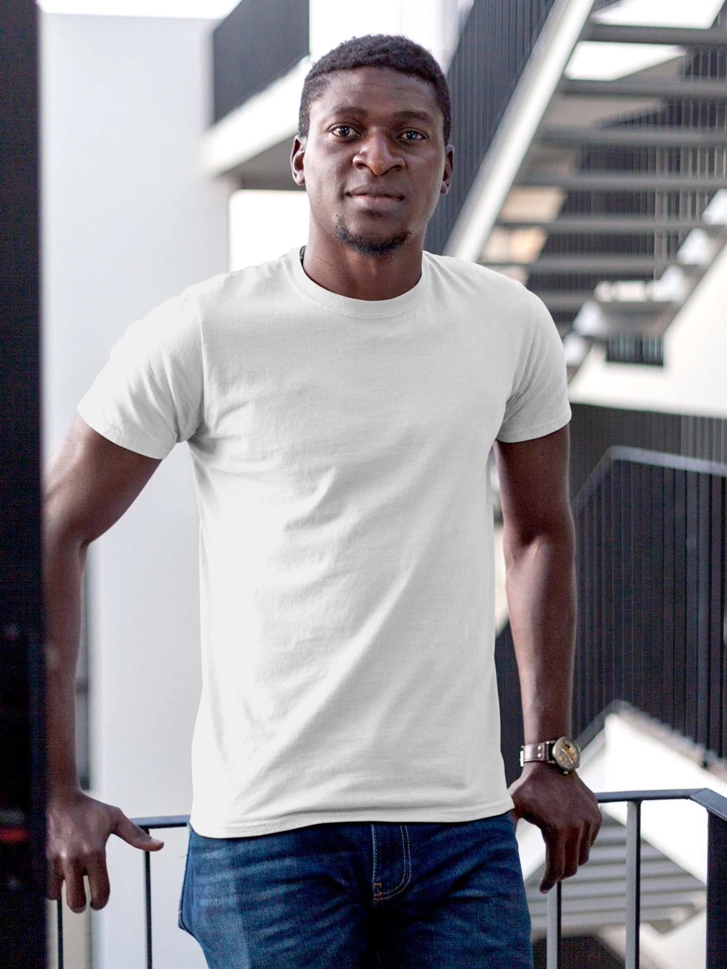 Front view of Fighterhero Men's White Round Neck T-shirt, highlighting the modern look and clean finish