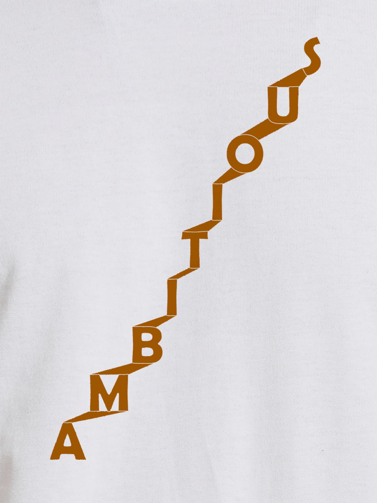 Close up of 'Ambitious' design on Women's White Round Neck T-shirt, highlighting intricate details and vibrant print.
