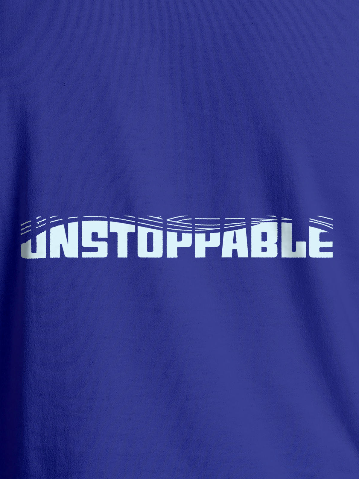 Close up of 'Unstoppable' design on Women's Blue Round Neck T-shirt, highlighting intricate details and vibrant print.