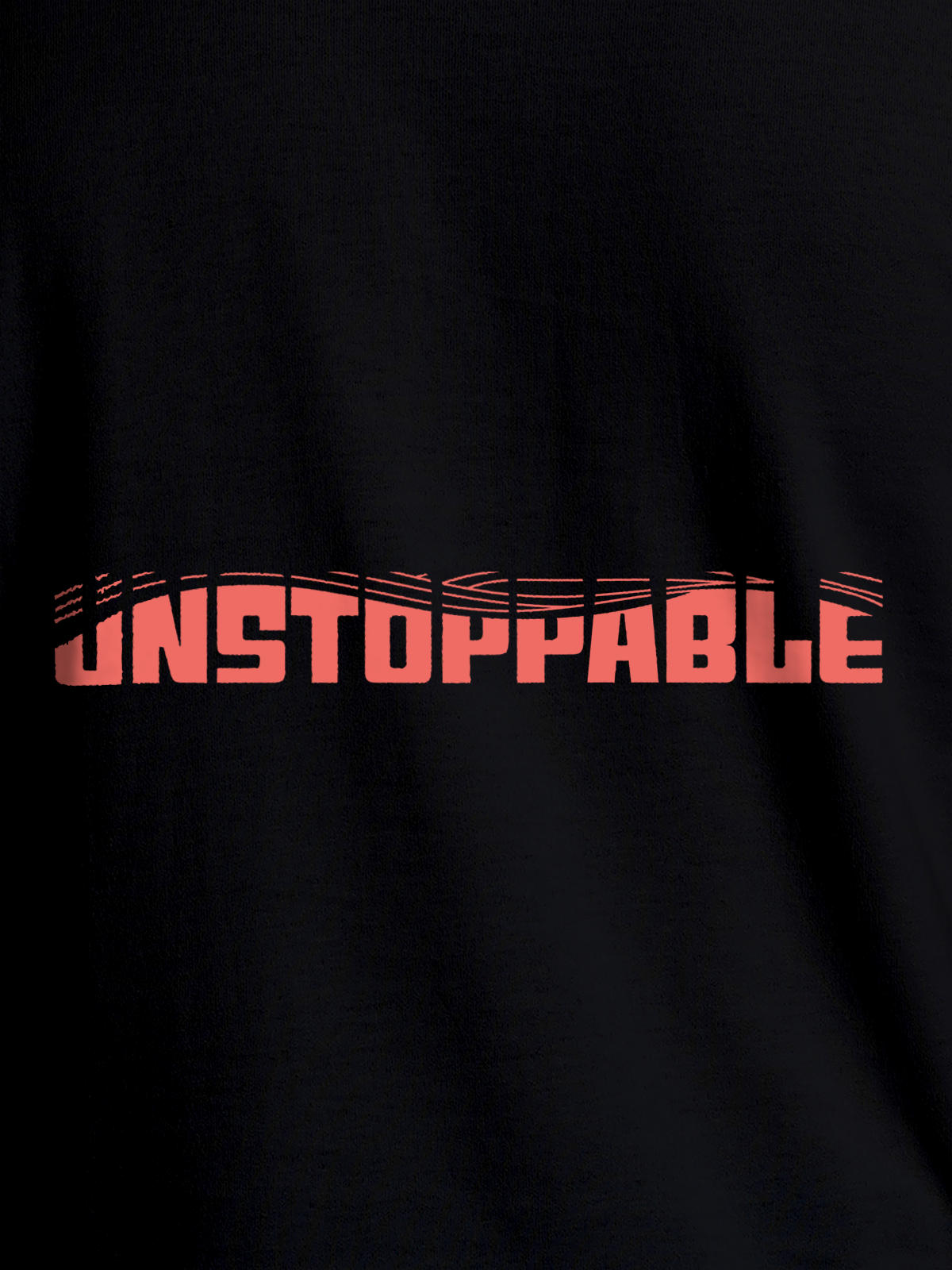 Close up of 'Unstoppable' design on Women's Black Round Neck T-shirt, highlighting intricate details and vibrant print.