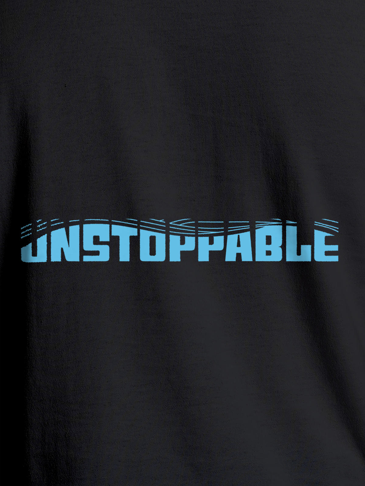 Close up of 'Unstoppable' design on Women's Dark Grey Round Neck T-shirt, highlighting intricate details and vibrant print.
