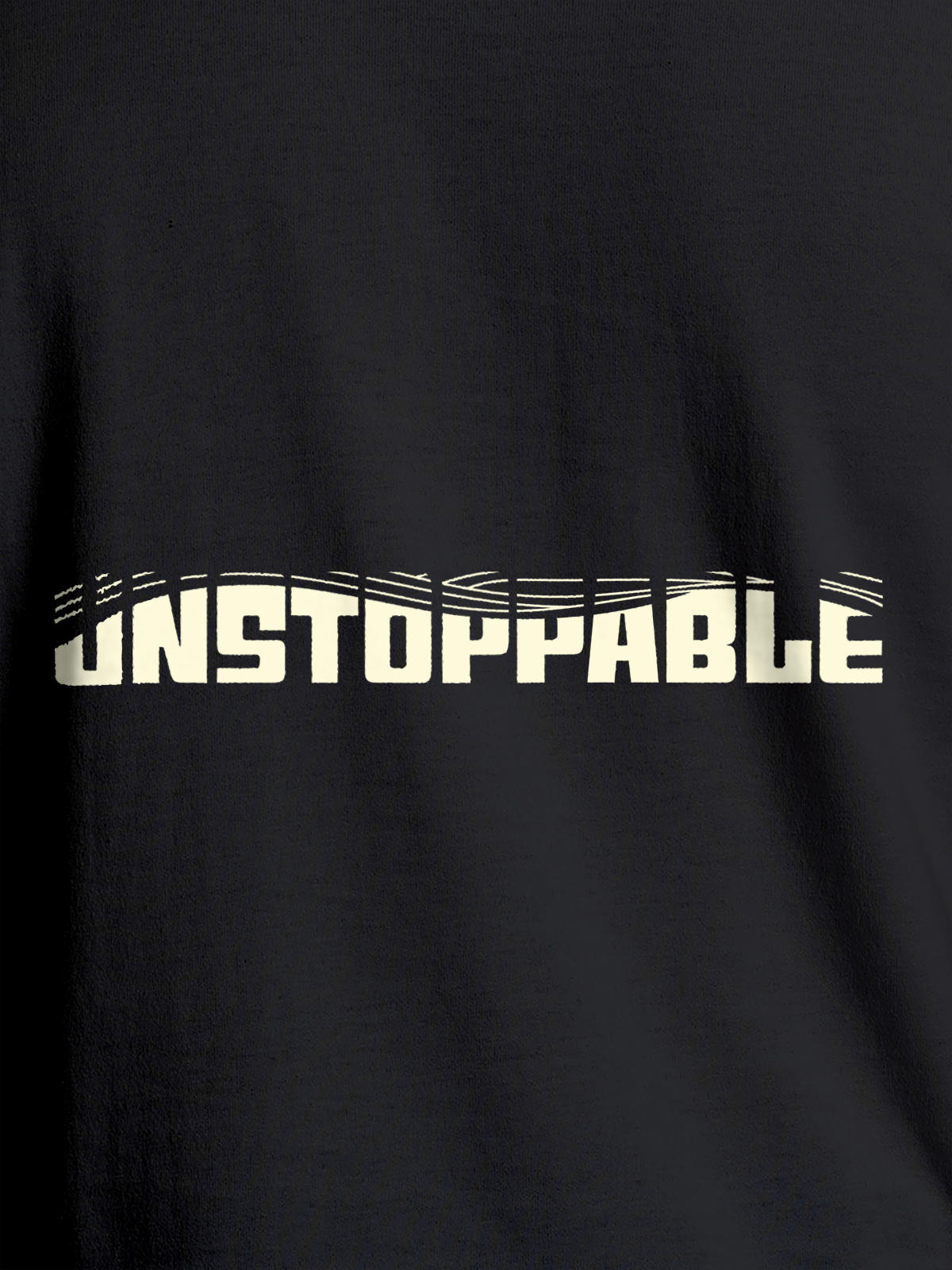 Close up of 'Unstoppable' design on Women's Dark Grey Round Neck T-shirt, highlighting intricate details and vibrant print.