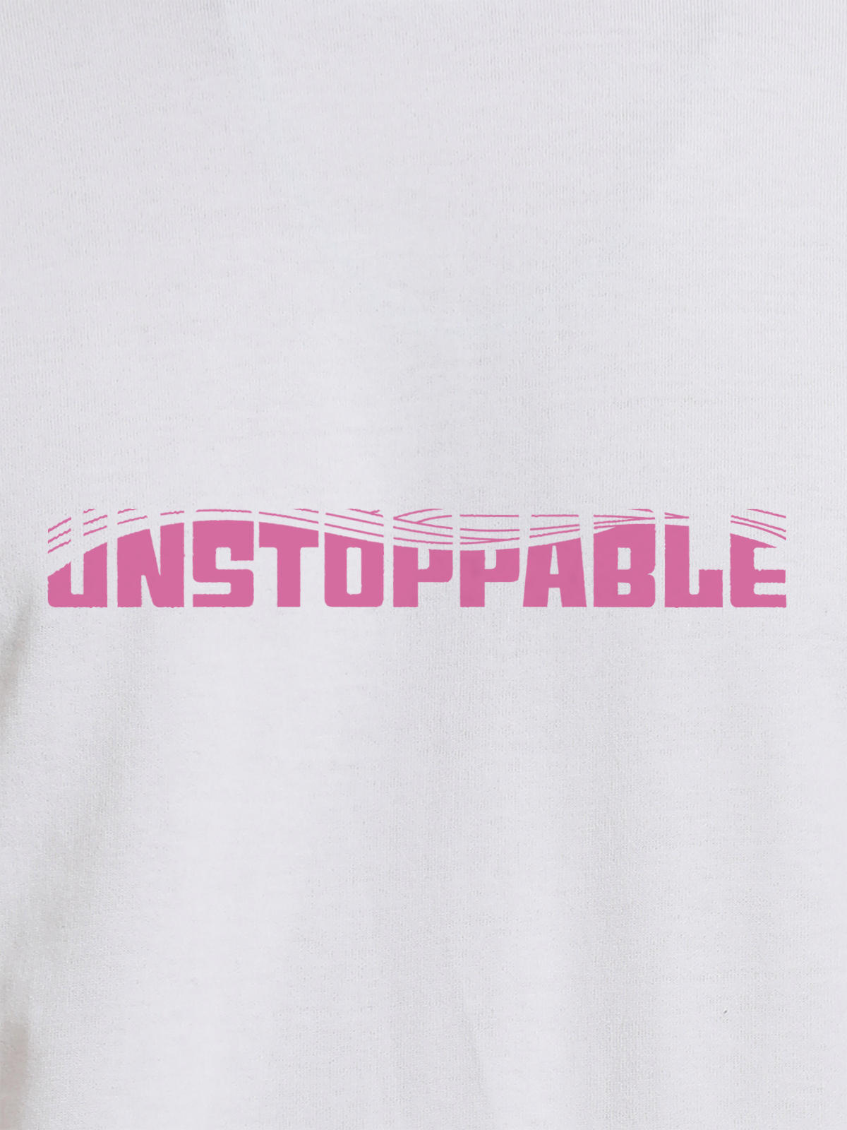 Close up of 'Unstoppable' design on Men's White Round Neck T-shirt, highlighting intricate details and vibrant print.