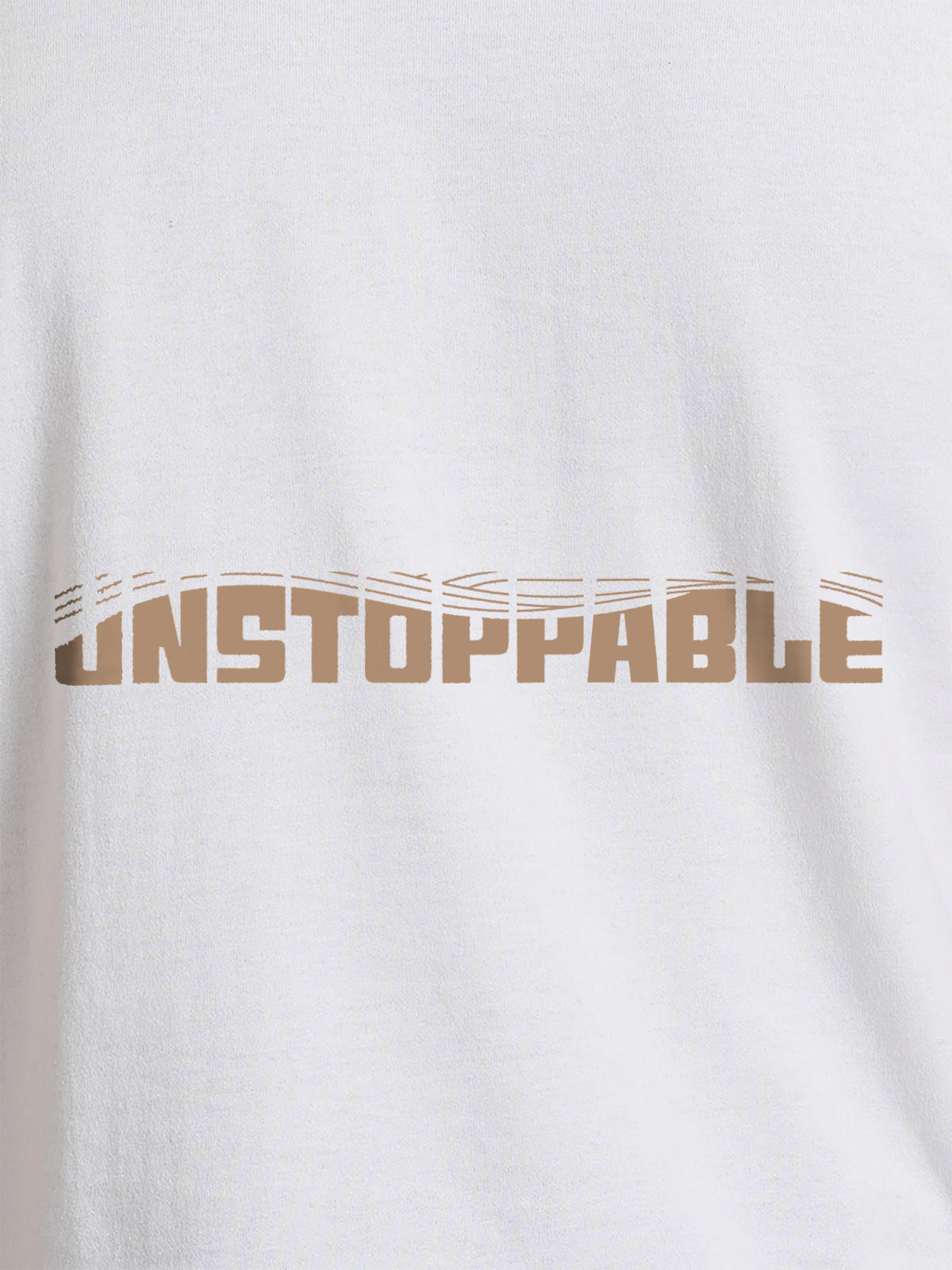 Close up of 'Unstoppable' design on Women's White Round Neck T-shirt, highlighting intricate details and vibrant print.