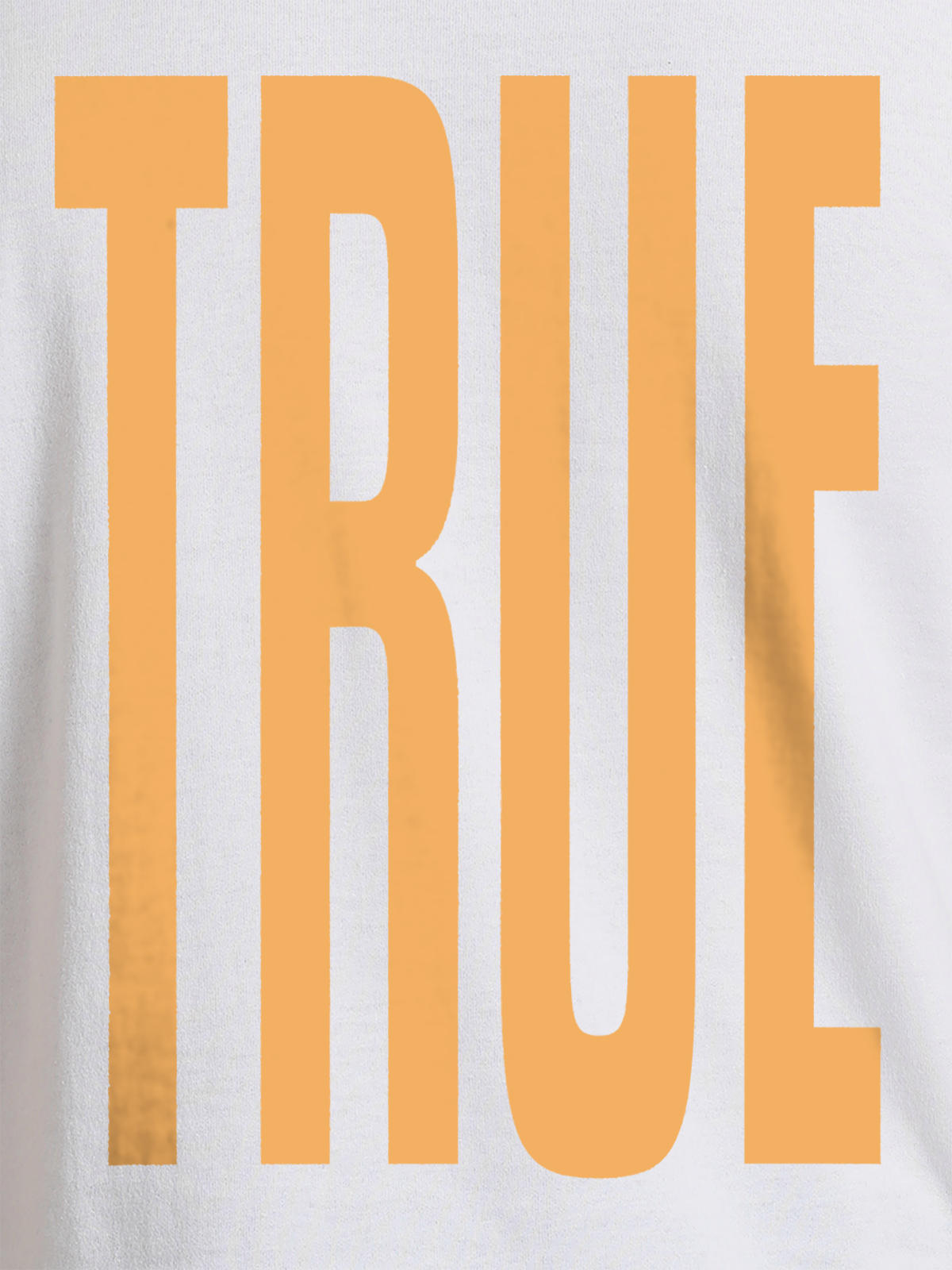 Close up of 'Truth' design on Men's White Round Neck T-shirt, highlighting intricate details and vibrant print.