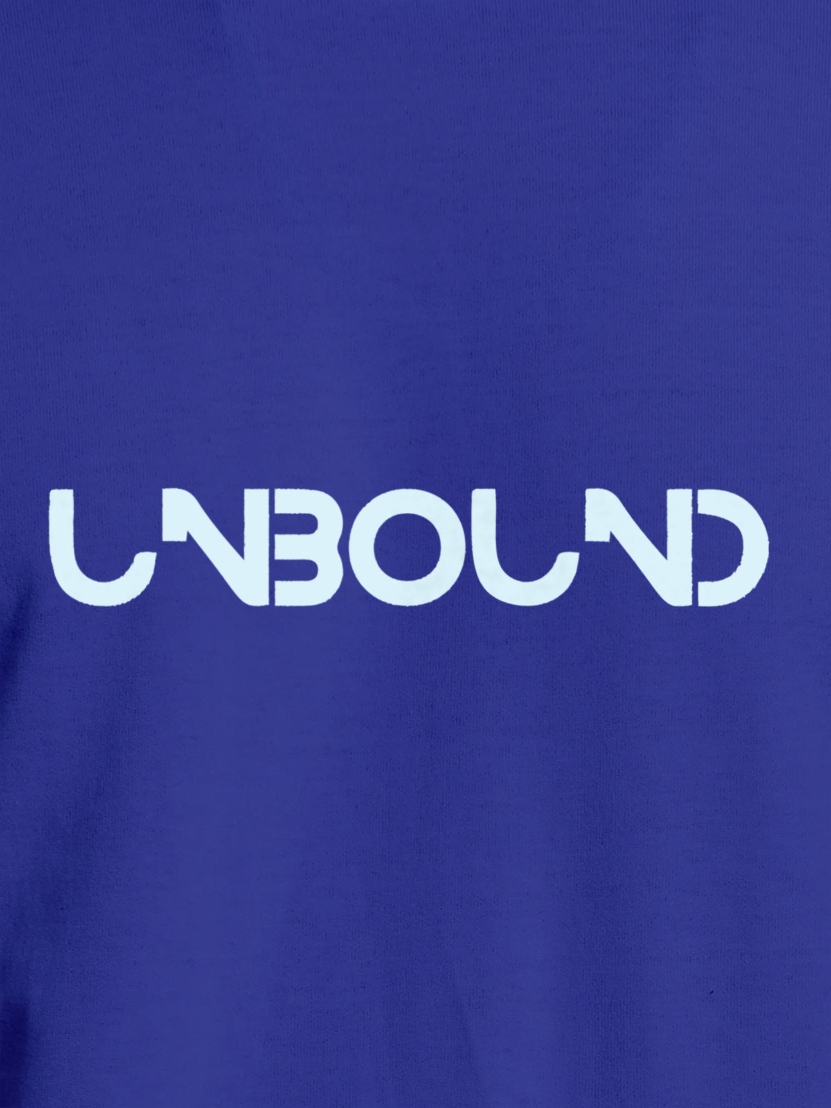 Close up of 'Unbound' design on Women's Blue Round Neck T-shirt, highlighting intricate details and vibrant print.
