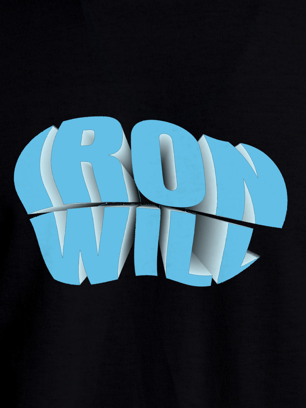 Close up of 'Iron Will' design on Men's Black Round Neck T-shirt, highlighting intricate details and vibrant print.