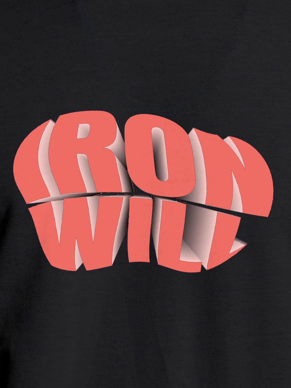 Close up of 'Iron Will' design on Men's Dark Grey Round Neck T-shirt, highlighting intricate details and vibrant print.