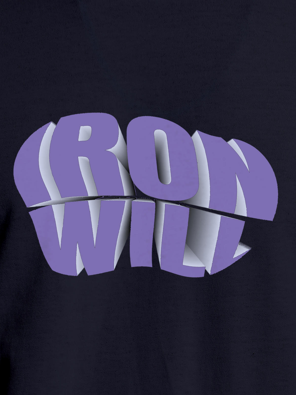 Close up of 'Iron Will' design on Men's Navy Blue Round Neck T-shirt, highlighting intricate details and vibrant print.