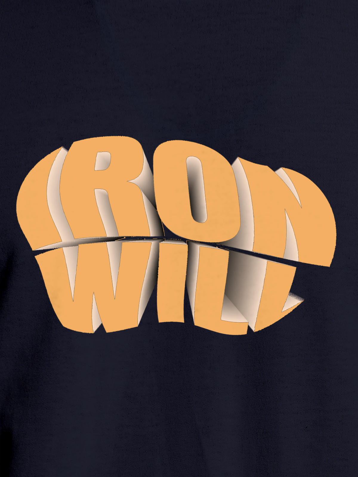 Close up of 'Iron Will' design on Men's Navy Blue Round Neck T-shirt, highlighting intricate details and vibrant print.