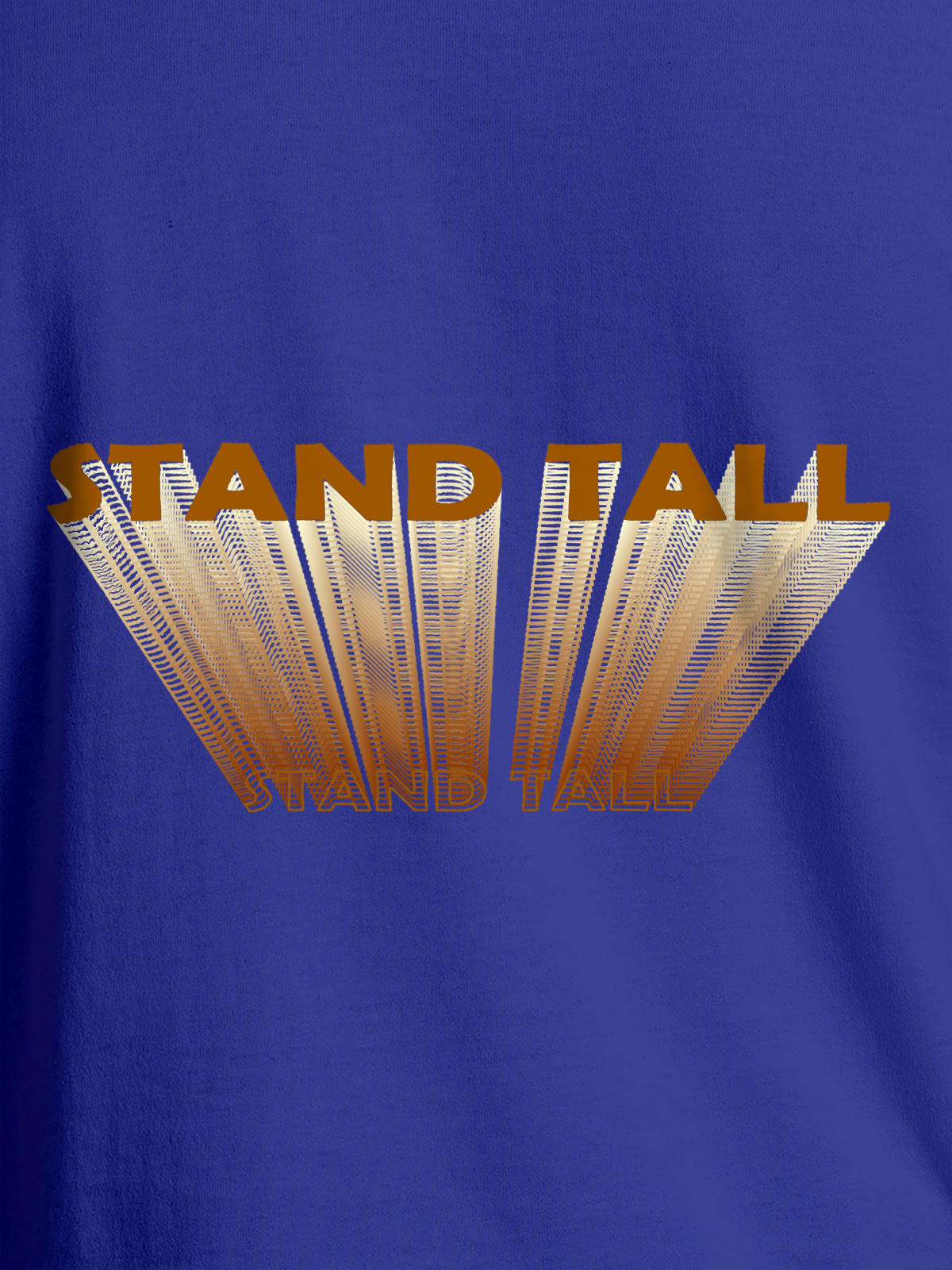 Close up of 'Stand Tall' design on Men's Blue Round Neck T-shirt, highlighting intricate details and vibrant print.