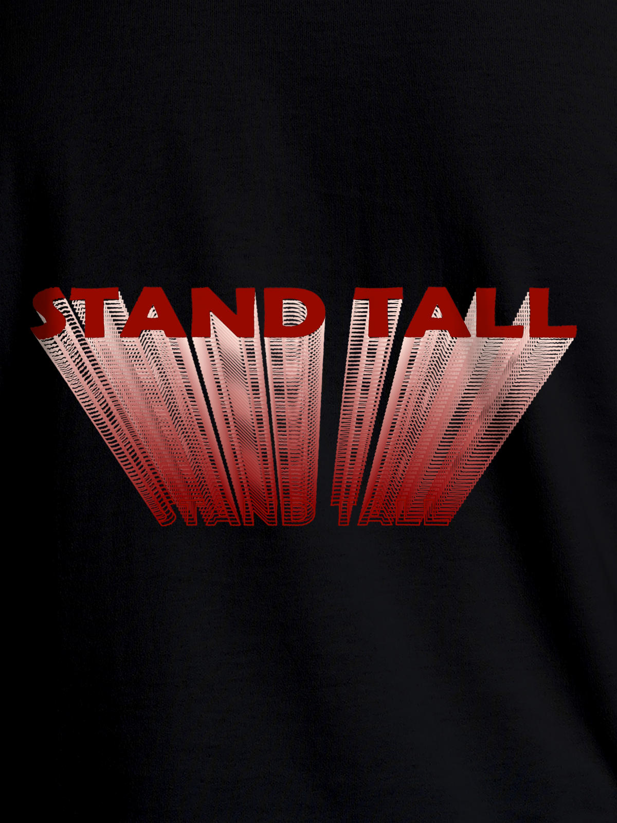 Close up of 'Stand Tall' design on Men's Black Round Neck T-shirt, highlighting intricate details and vibrant print.