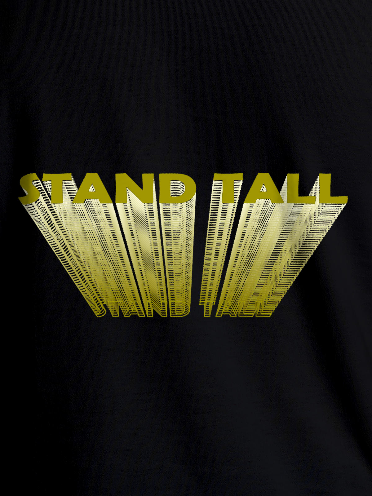 Close up of 'Stand Tall' design on Men's Black Round Neck T-shirt, highlighting intricate details and vibrant print.