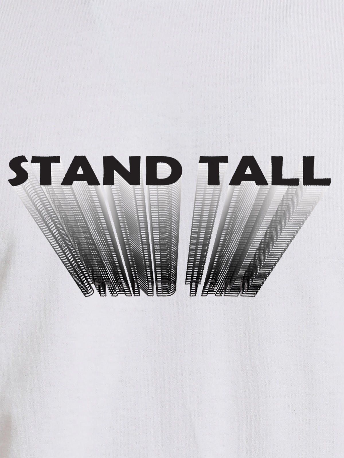 Close up of 'Stand Tall' design on Women's White Round Neck T-shirt, highlighting intricate details and vibrant print.