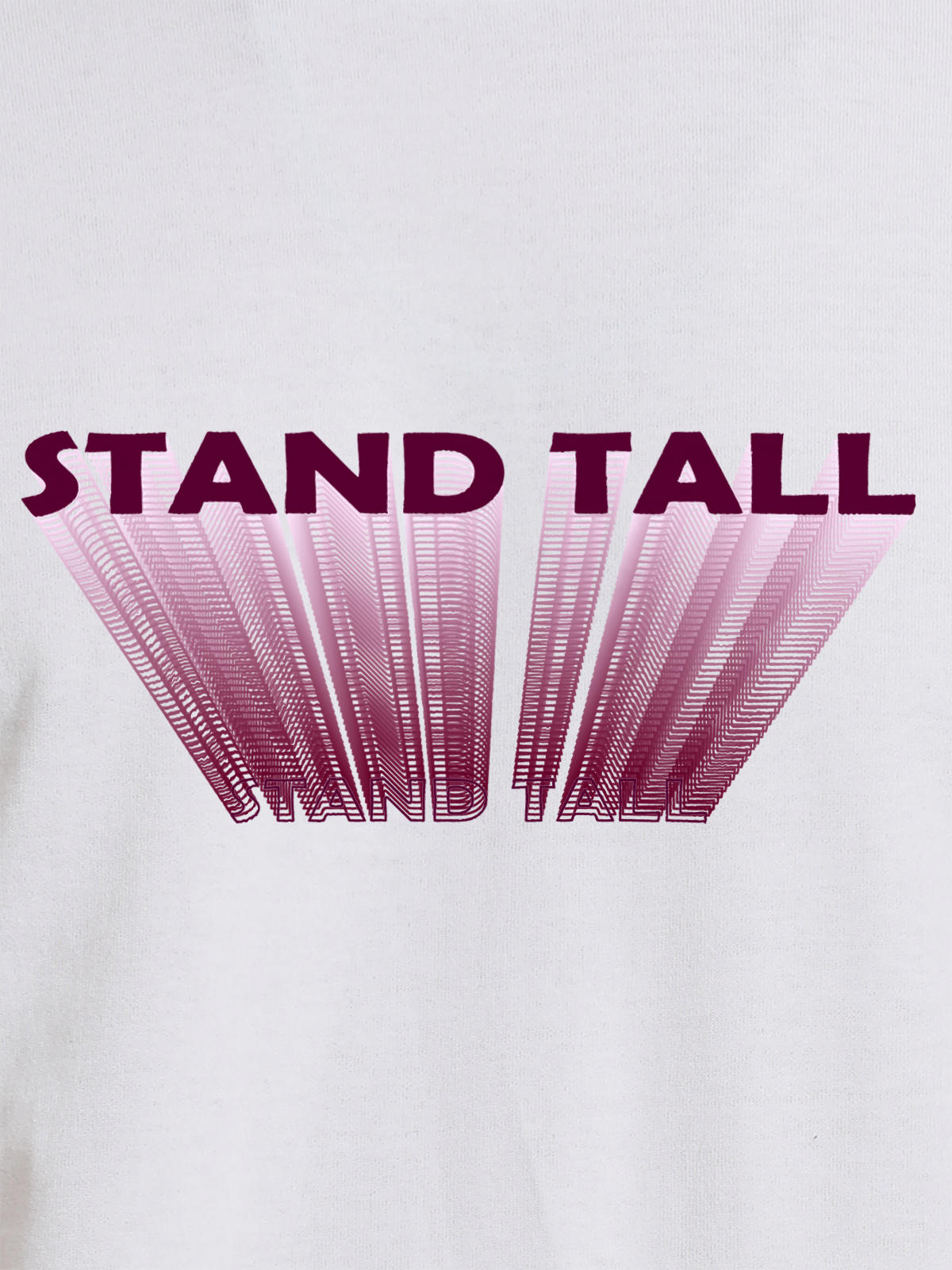 Close up of 'Stand Tall' design on Women's White Round Neck T-shirt, highlighting intricate details and vibrant print.