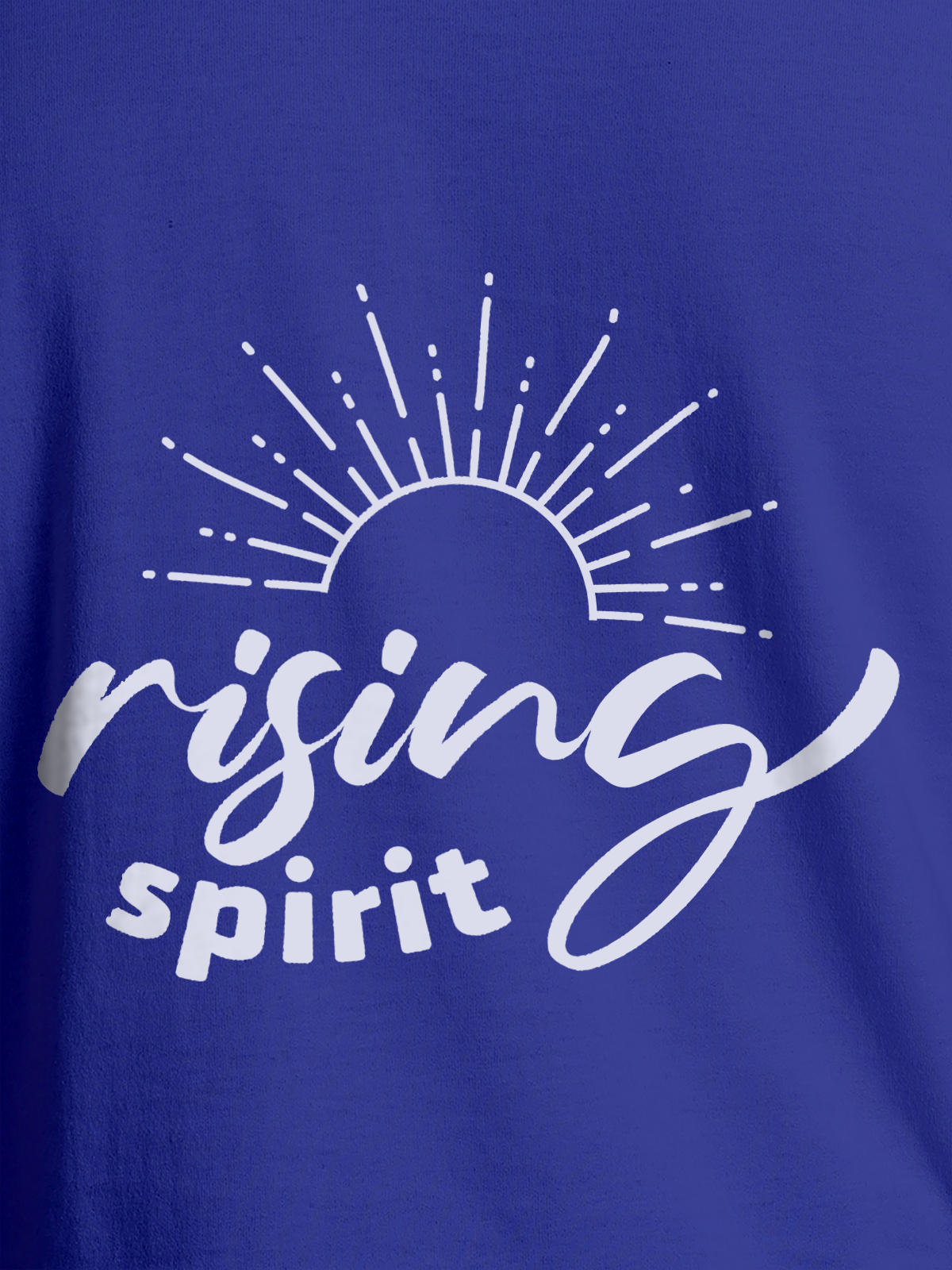Close up of 'Rising Spirit' design on Women's Blue Round Neck T-shirt, highlighting intricate details and vibrant print.