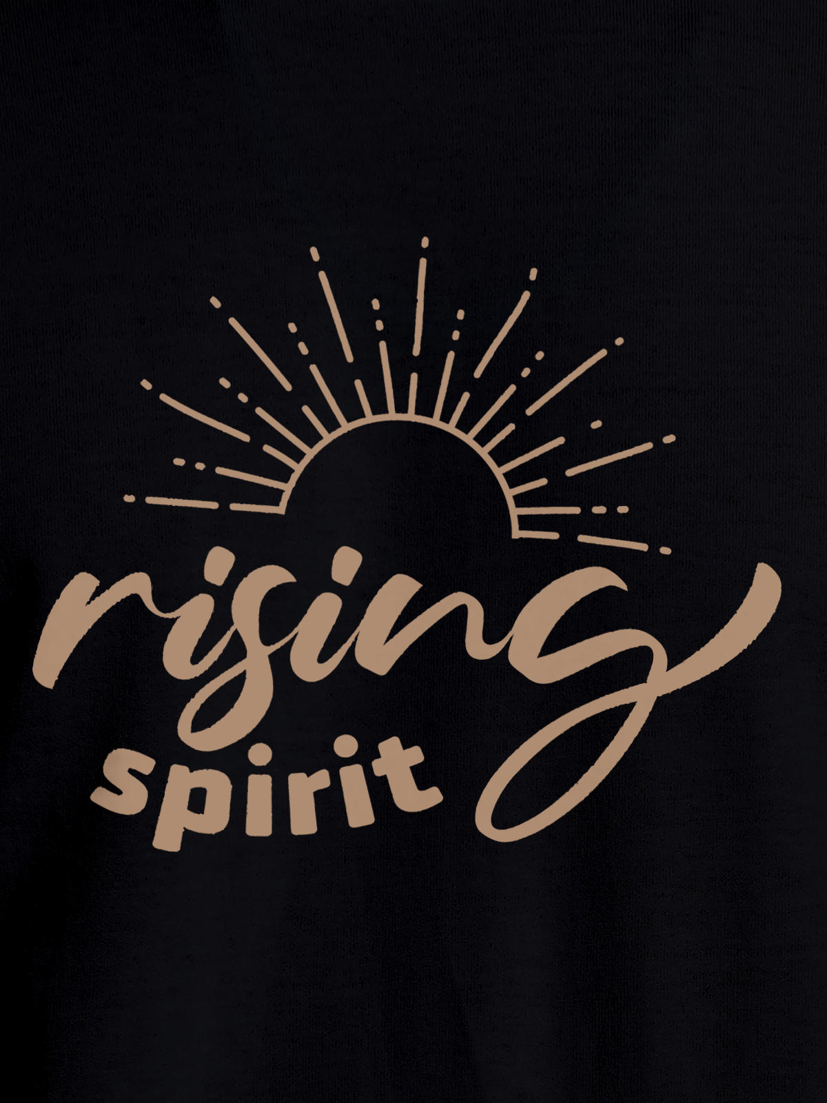 Close up of 'Rising Spirit' design on Men's Black Round Neck T-shirt, highlighting intricate details and vibrant print.