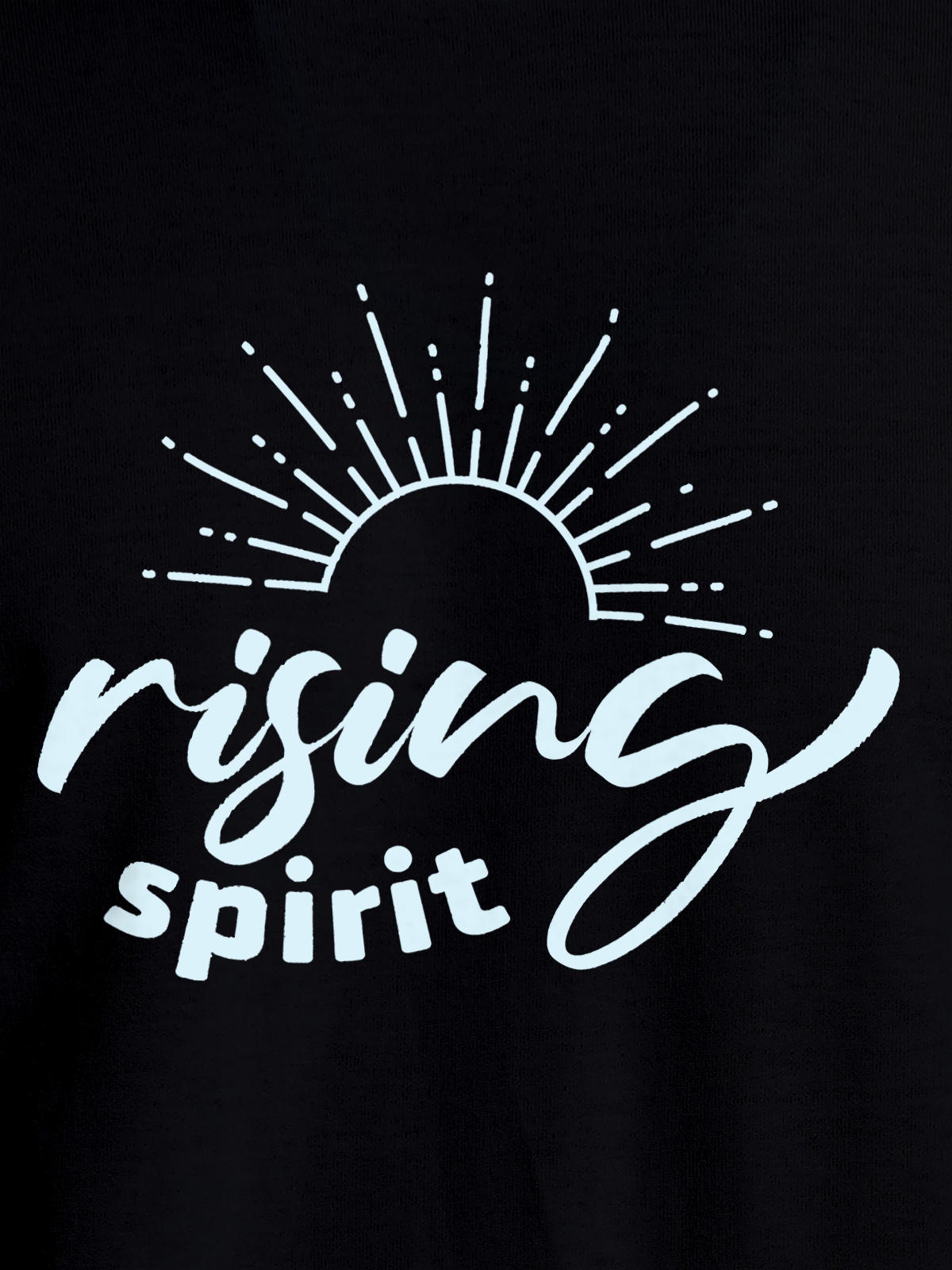 Close up of 'Rising Spirit' design on Men's Black Round Neck T-shirt, highlighting intricate details and vibrant print.