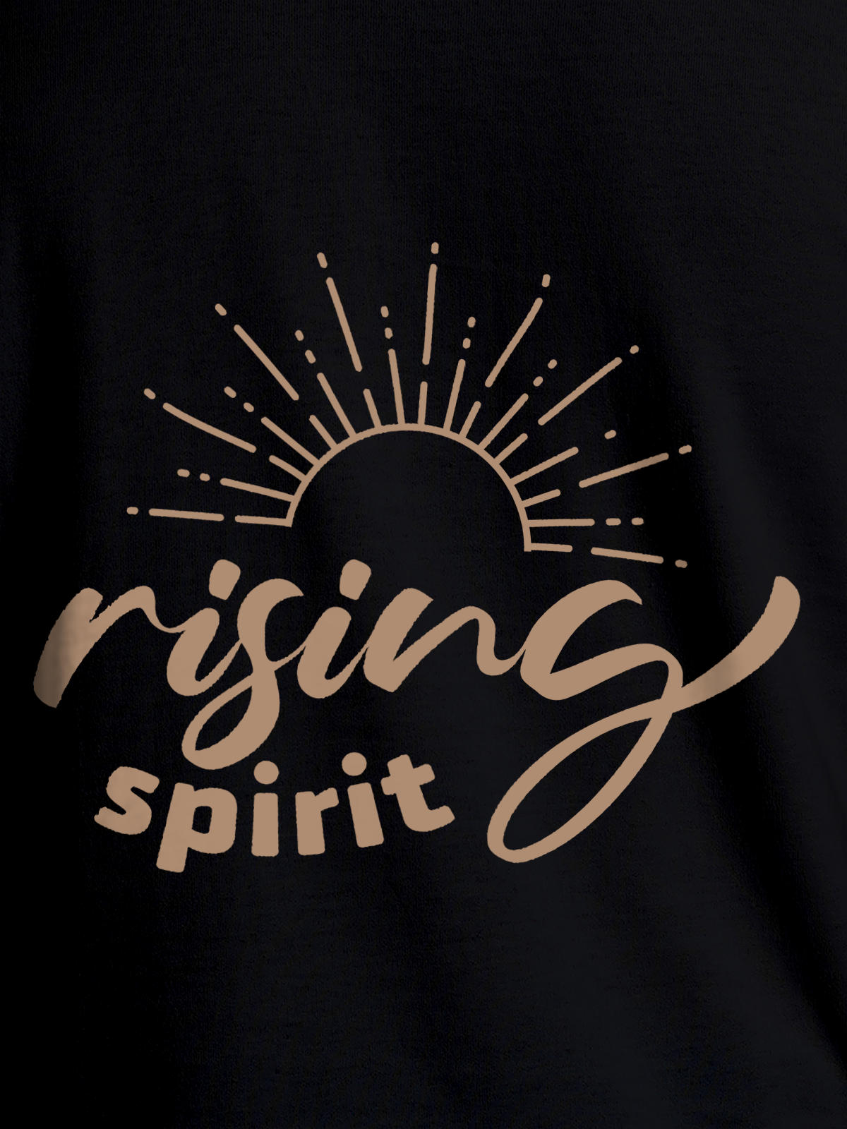 Close up of 'Rising Spirit' design on Women's Black Round Neck T-shirt, highlighting intricate details and vibrant print.