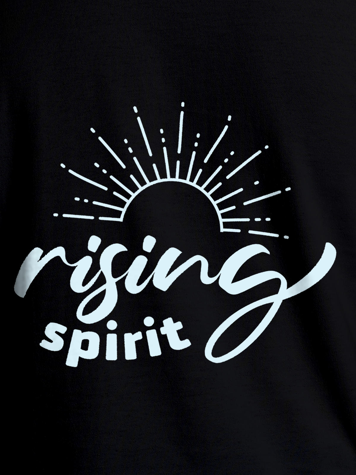 Close up of 'Rising Spirit' design on Women's Black Round Neck T-shirt, highlighting intricate details and vibrant print.
